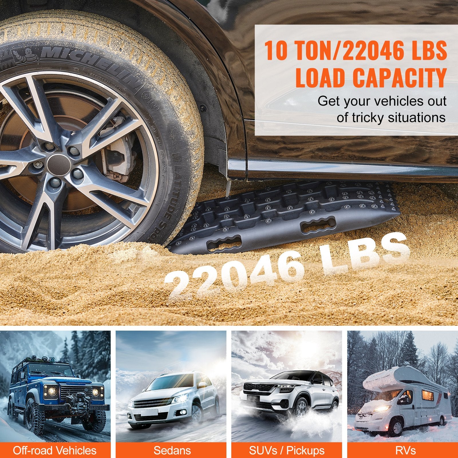 Traffic Control & Parking Tools: VEVOR 2PCS Traction Boards with PP for Mud Snow Sand Storage Bag Short Black