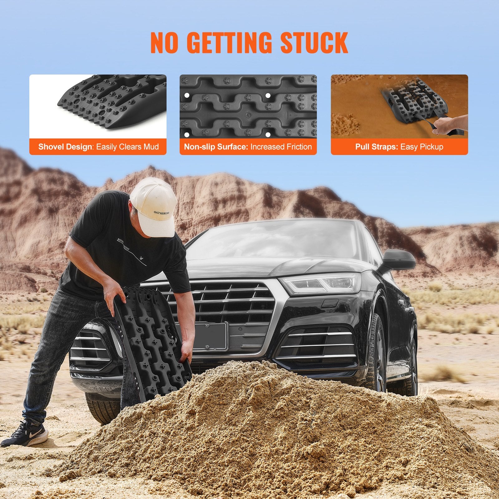 Traffic Control & Parking Tools: VEVOR 2PCS Traction Boards with PP for Mud Snow Sand Storage Bag Short Black