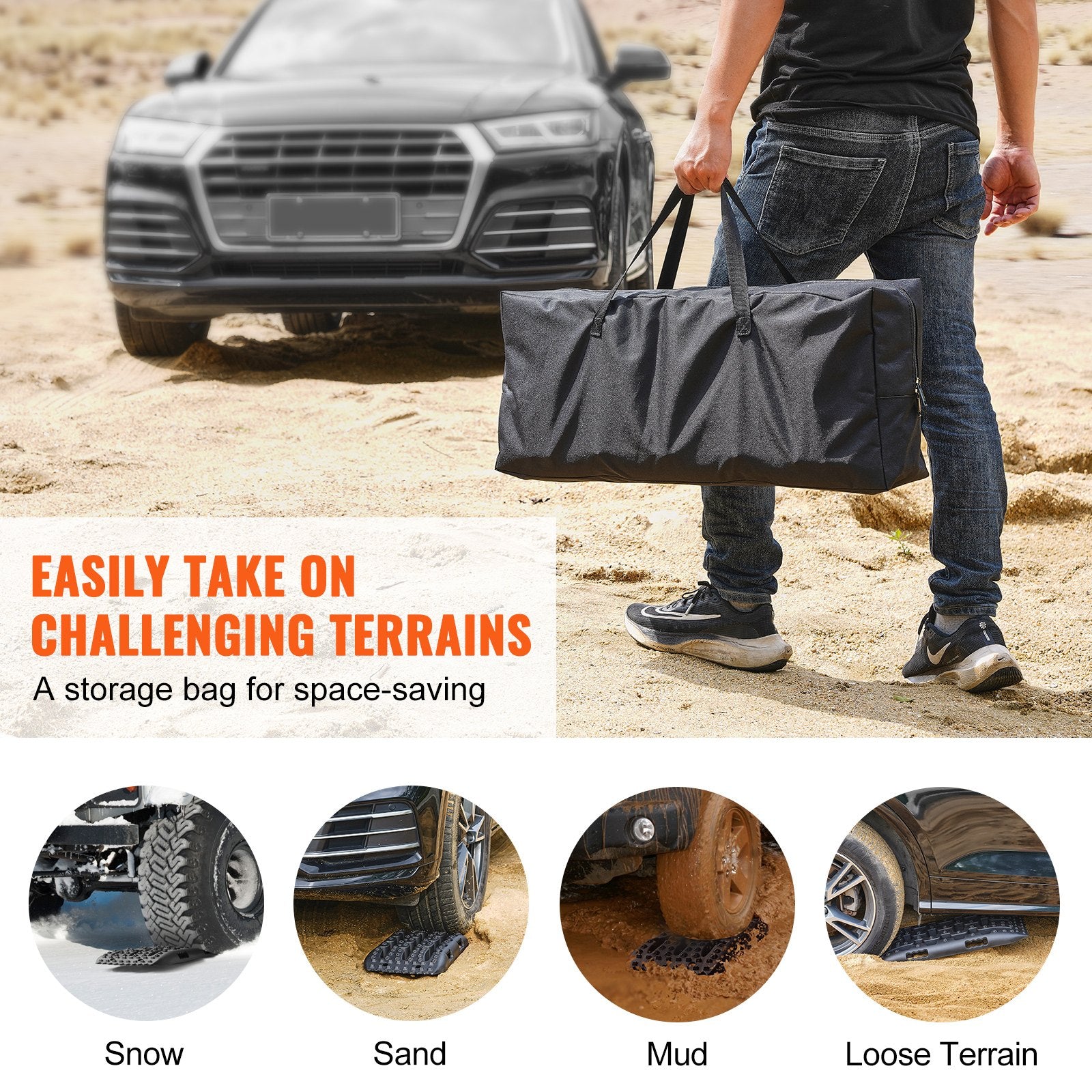 Traffic Control & Parking Tools: VEVOR 2PCS Traction Boards with PP for Mud Snow Sand Storage Bag Short Black