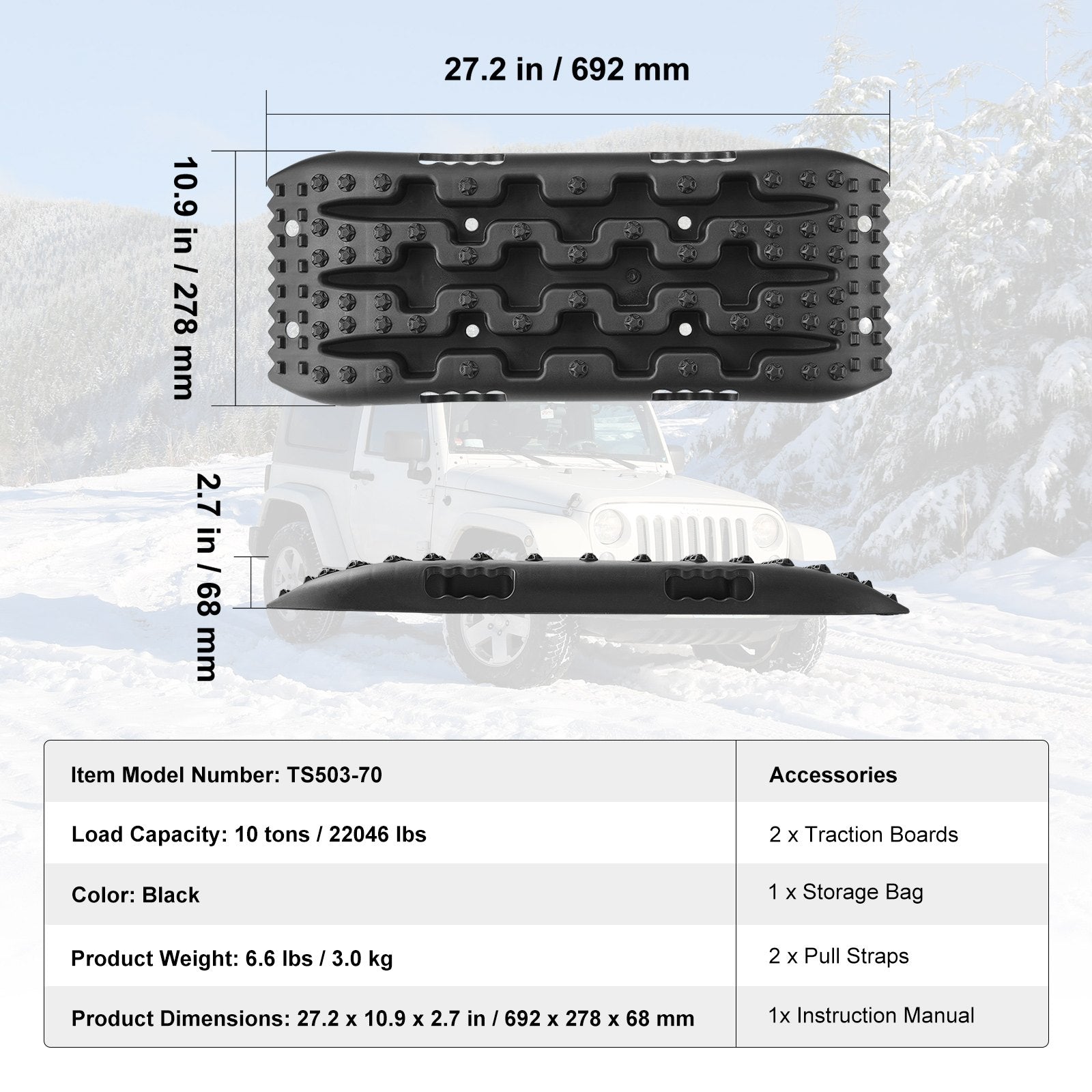 Traffic Control & Parking Tools: VEVOR 2PCS Traction Boards with PP for Mud Snow Sand Storage Bag Short Black