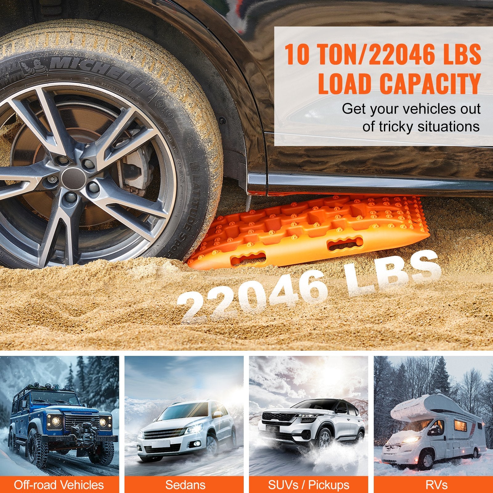 Traffic Control & Parking Tools: VEVOR 2PCS Traction Boards with PP for Mud Snow Sand Storage Bag Short Orange