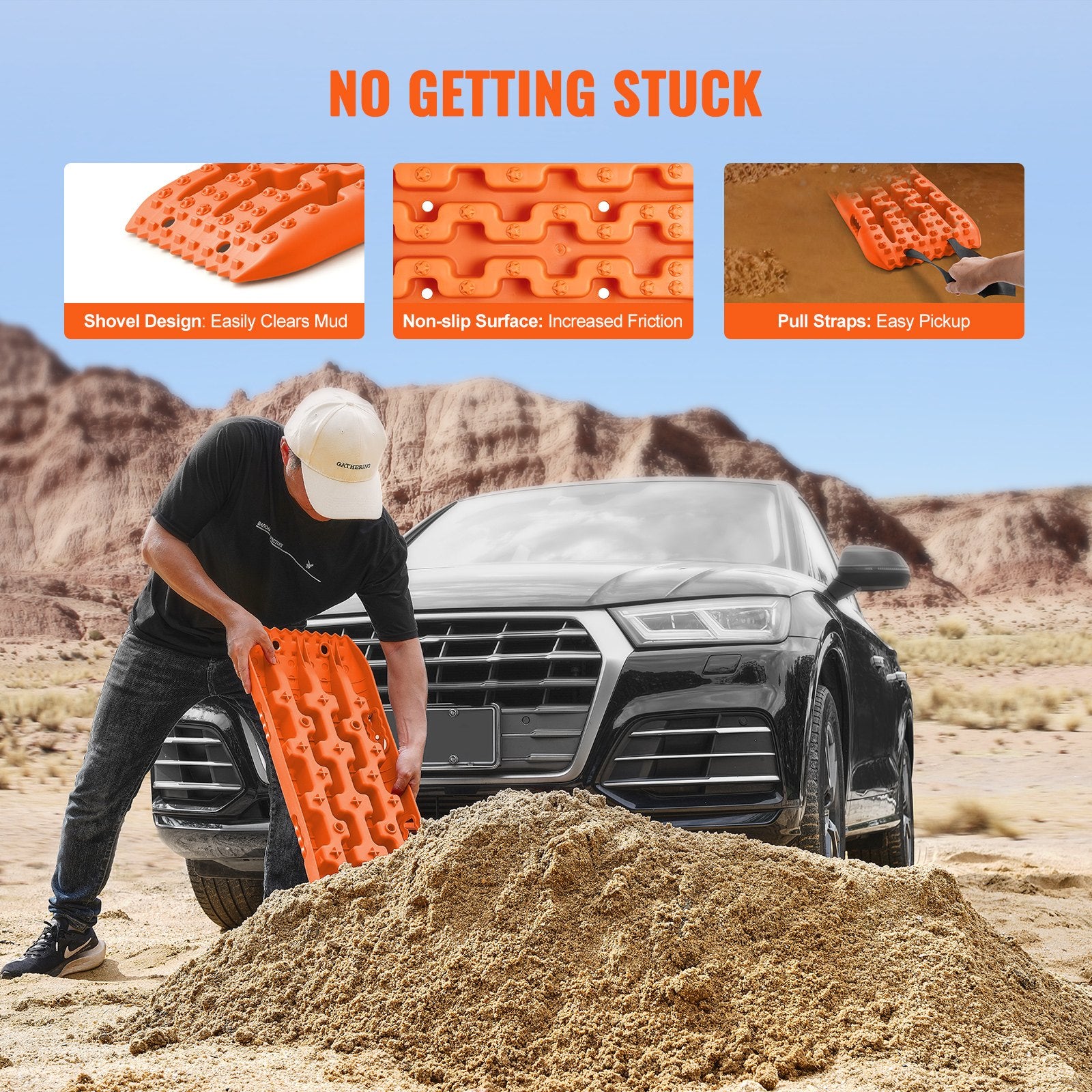 Traffic Control & Parking Tools: VEVOR 2PCS Traction Boards with PP for Mud Snow Sand Storage Bag Short Orange