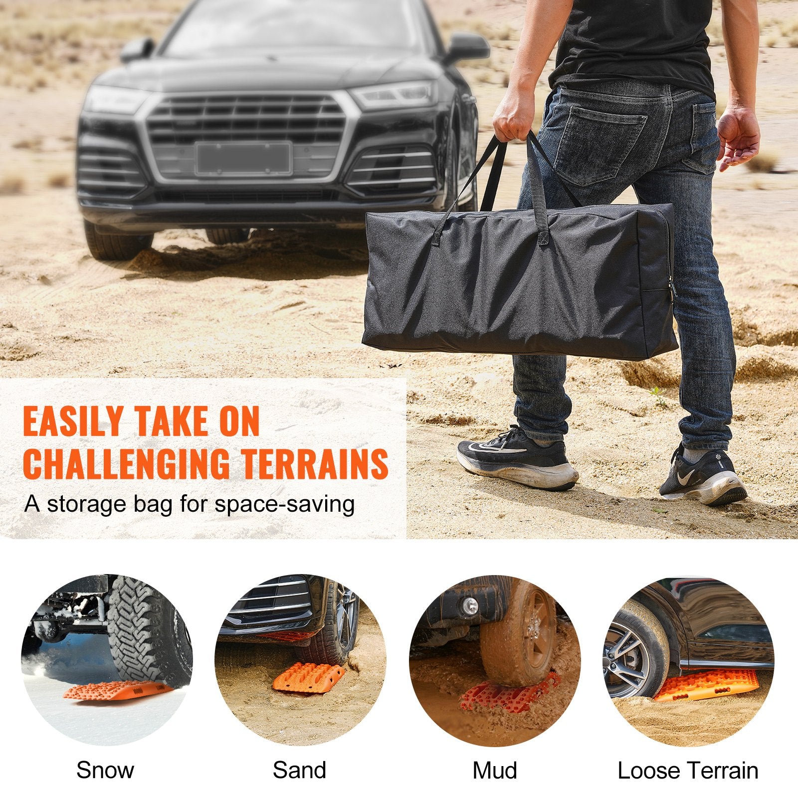 Traffic Control & Parking Tools: VEVOR 2PCS Traction Boards with PP for Mud Snow Sand Storage Bag Short Orange