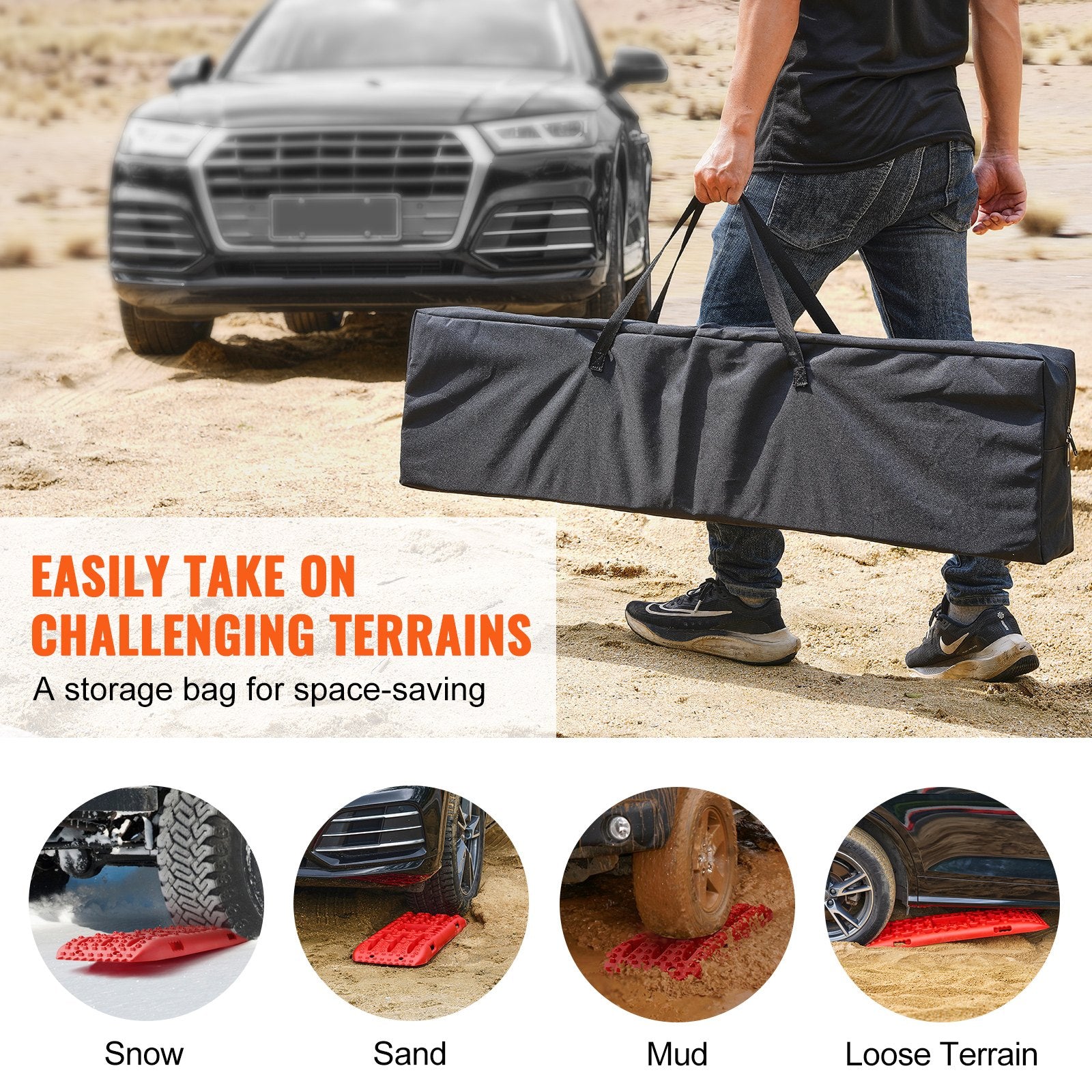 2PCS Traction Boards with PP for Mud Snow Sand Storage Bag Long Red