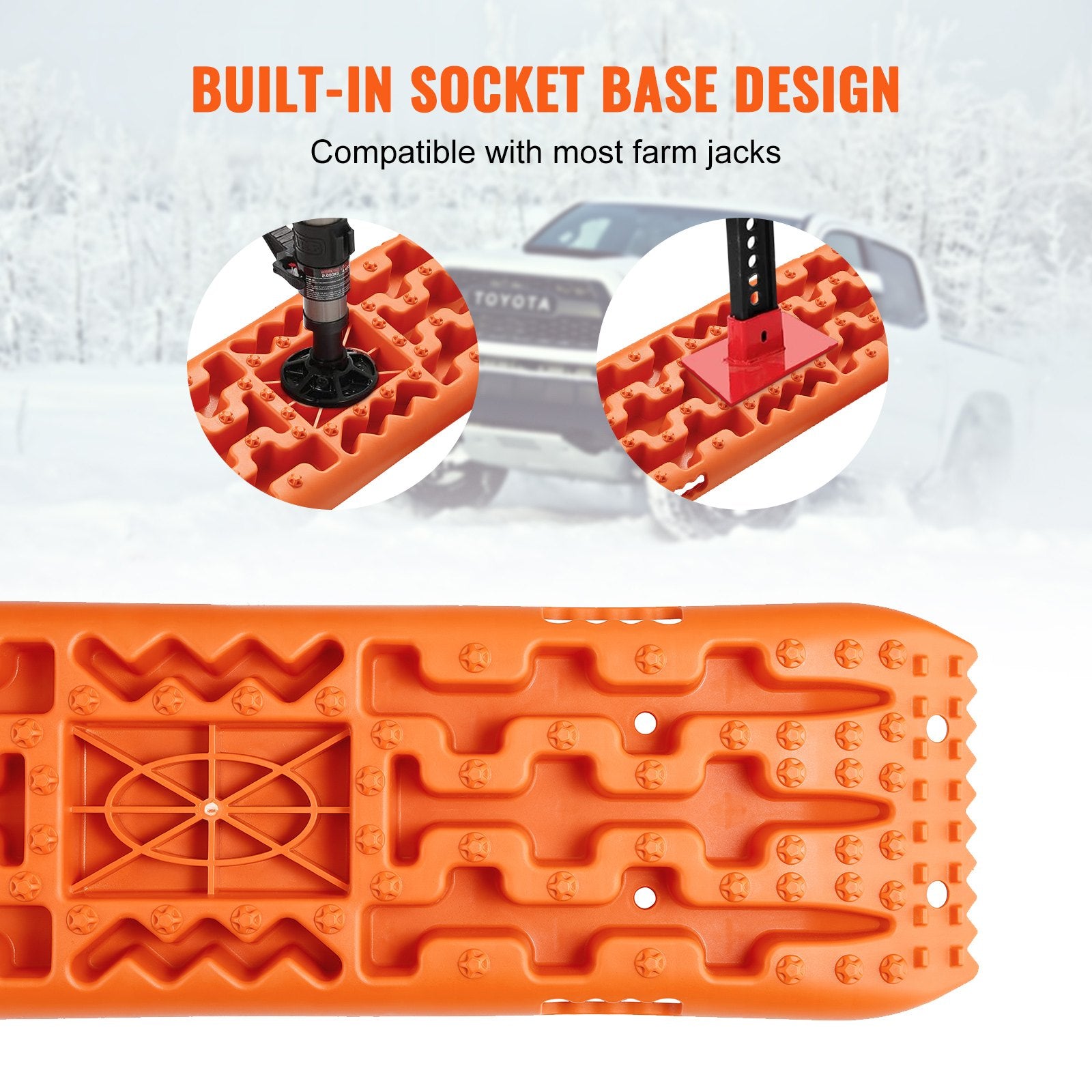 Automotive Decor: VEVOR 10 TON Traction Boards with PP Material, Recovery Boards for Off-road Vehicles/Cars/Pickups/SUVs/RVs, Pair Tire Traction Mats on Snow, Sand, Mud and Loose Terrain, Storage Bag, Long, Orange