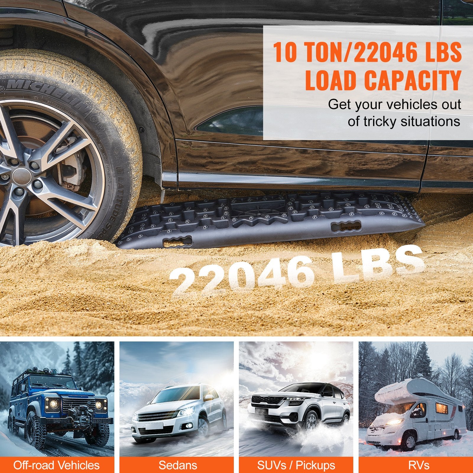 Traffic Control & Parking Tools: VEVOR 2PCS Traction Boards with PP for Mud Snow Sand Storage Bag Long Black