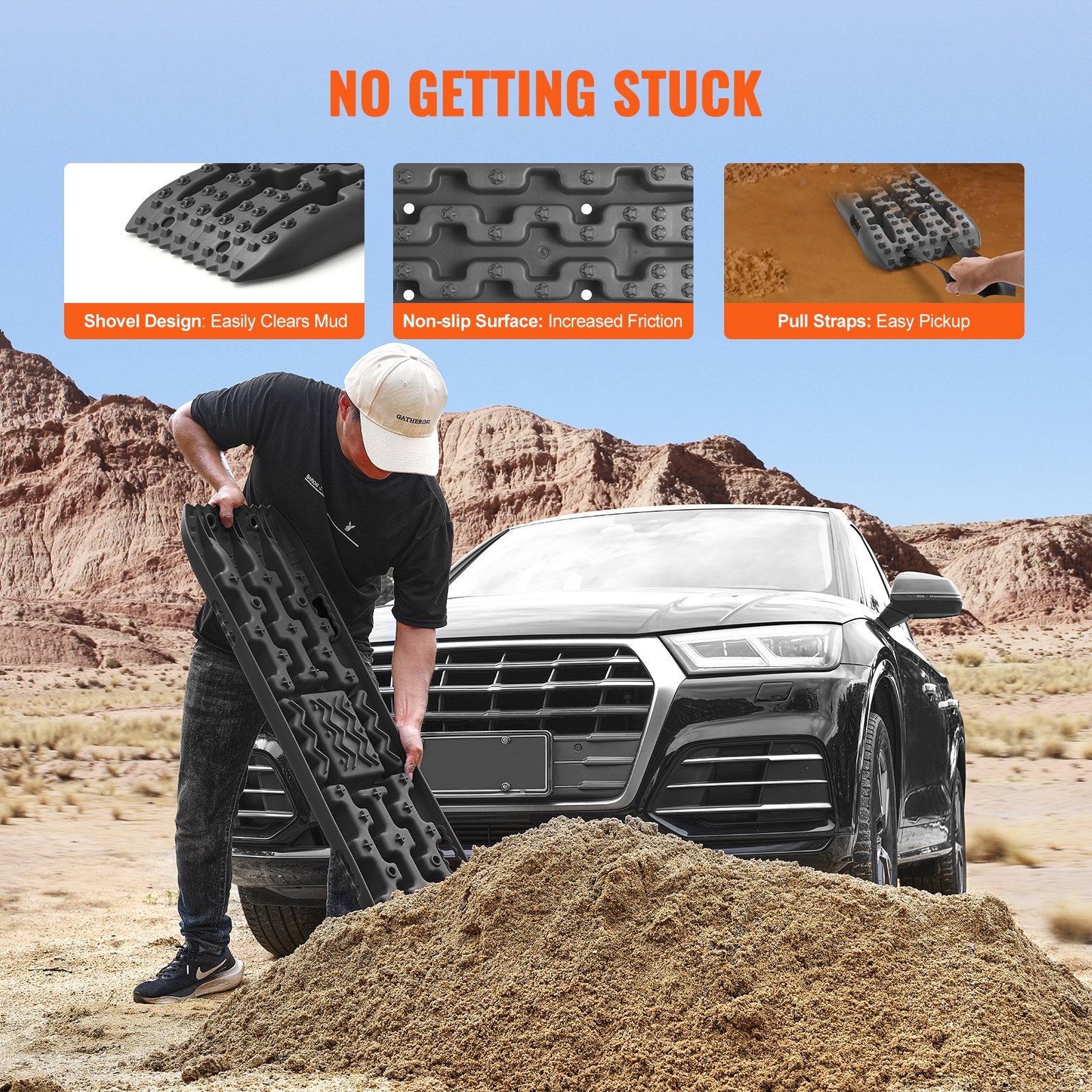 Traffic Control & Parking Tools: VEVOR 2PCS Traction Boards with PP for Mud Snow Sand Storage Bag Long Black