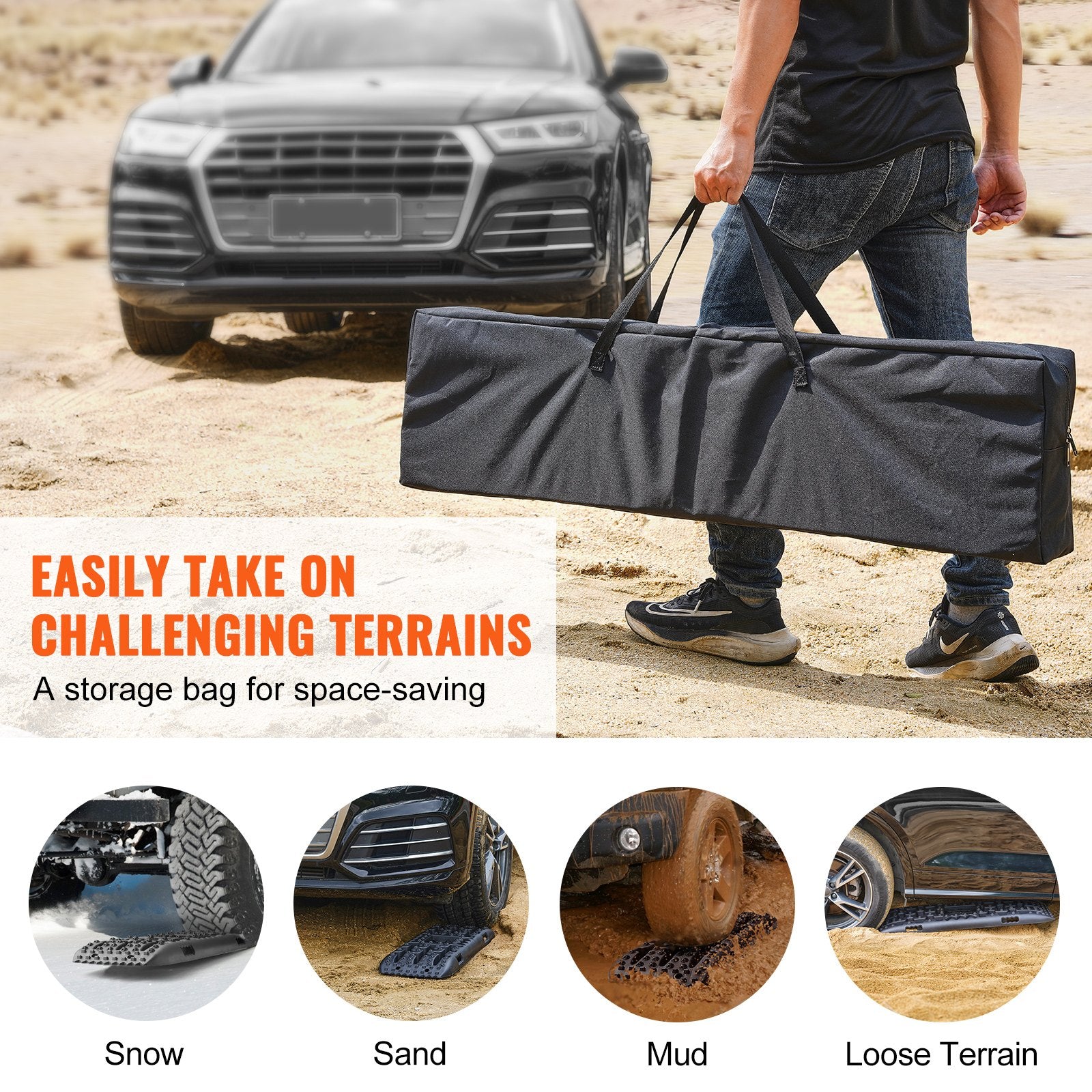 Traffic Control & Parking Tools: VEVOR 2PCS Traction Boards with PP for Mud Snow Sand Storage Bag Long Black