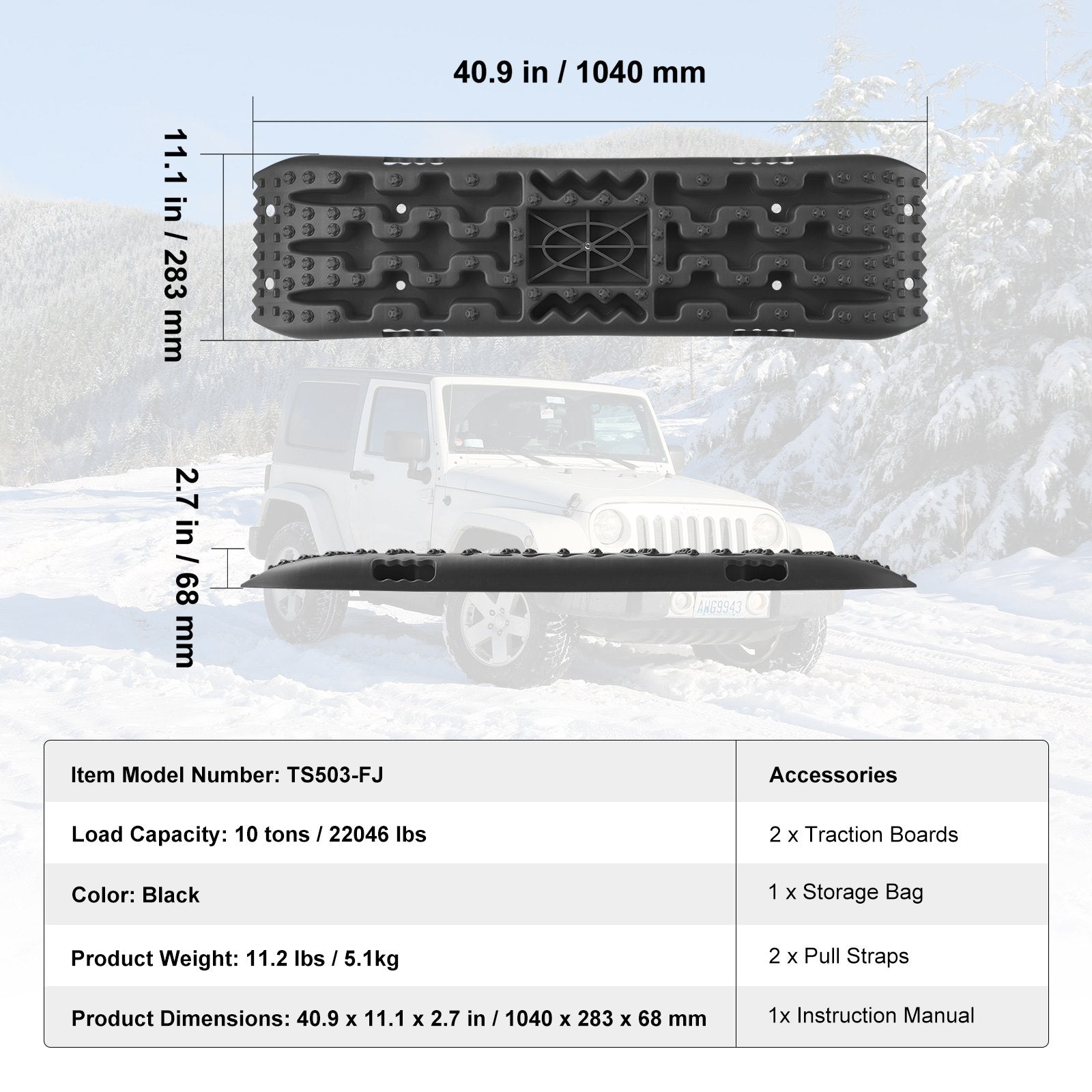 Traffic Control & Parking Tools: VEVOR 2PCS Traction Boards with PP for Mud Snow Sand Storage Bag Long Black