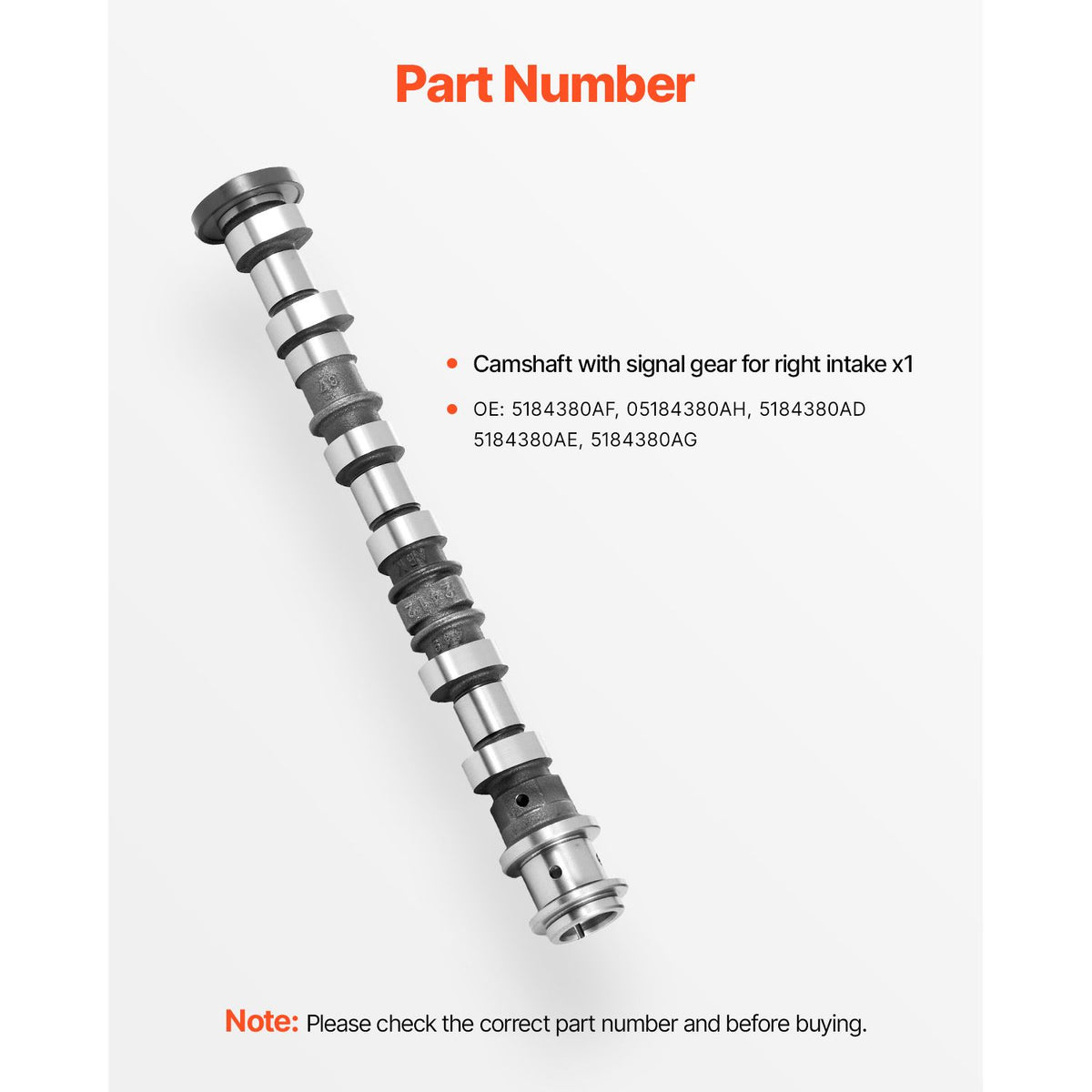 Engine Camshaft, 5184380AF 05184380AH 5184380AD 5184380AE 5184380AG Cam Replacement, for 2011-2015 Jeep Grand Cherokee, 2011-2014 Dodge Avenger, 2013-2018 Ram 1500, 3.6L