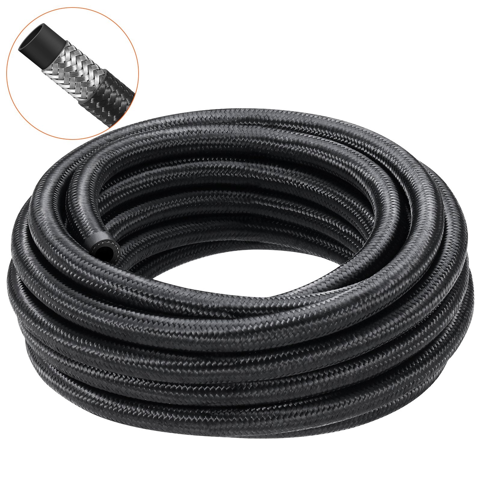 Fuel & Exhaust: VEVOR 8AN Fuel Line Kit, 6.1 m Fuel Hose Kit, 1.0 cm Nylon Stainless Steel Braided Fuel Line Oil/Gas/Diesel Hose End Fitting Kit, with 12 PCS Swivel Fitting Adapter Kit, Black