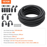 Fuel & Exhaust: VEVOR 8AN Fuel Line Kit, 6.1 m Fuel Hose Kit, 1.0 cm Nylon Stainless Steel Braided Fuel Line Oil/Gas/Diesel Hose End Fitting Kit, with 12 PCS Swivel Fitting Adapter Kit, Black