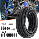 Fuel & Exhaust: VEVOR 6AN Fuel Line Kit, 7.62 m Fuel Hose Kit, Nylon Stainless Steel Braided PTFE Fuel Line Kit, E85/Oil/Gas/Diesel Hose End Fitting Kit, with 15 PCS Swivel Fitting Adapter Kit, Black