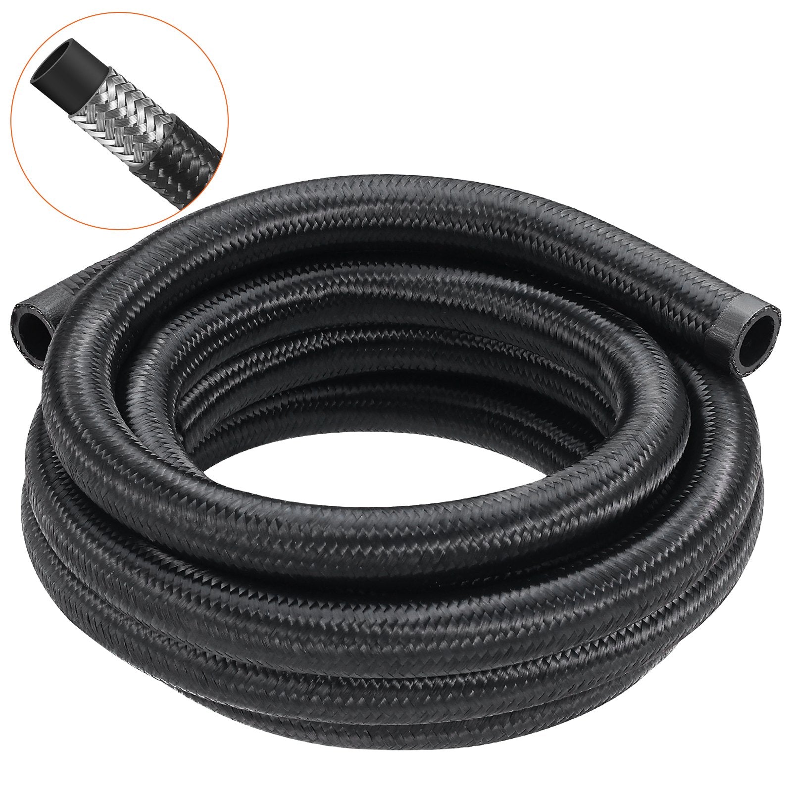 10AN Fuel Line Kit, 3.05 m Fuel Hose Kit, 1.4 cm Nylon Stainless Steel Braided Fuel Line Oil/Gas/Diesel Hose End Fitting Kit, with 7 PCS Swivel Fitting Adapter Kit, Black