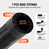 Portable Fans: VEVOR 10AN Fuel Line Kit, 3.05 m Fuel Hose Kit, 1.4 cm Nylon Stainless Steel Braided Fuel Line Oil/Gas/Diesel Hose End Fitting Kit, with 7 PCS Swivel Fitting Adapter Kit, Black