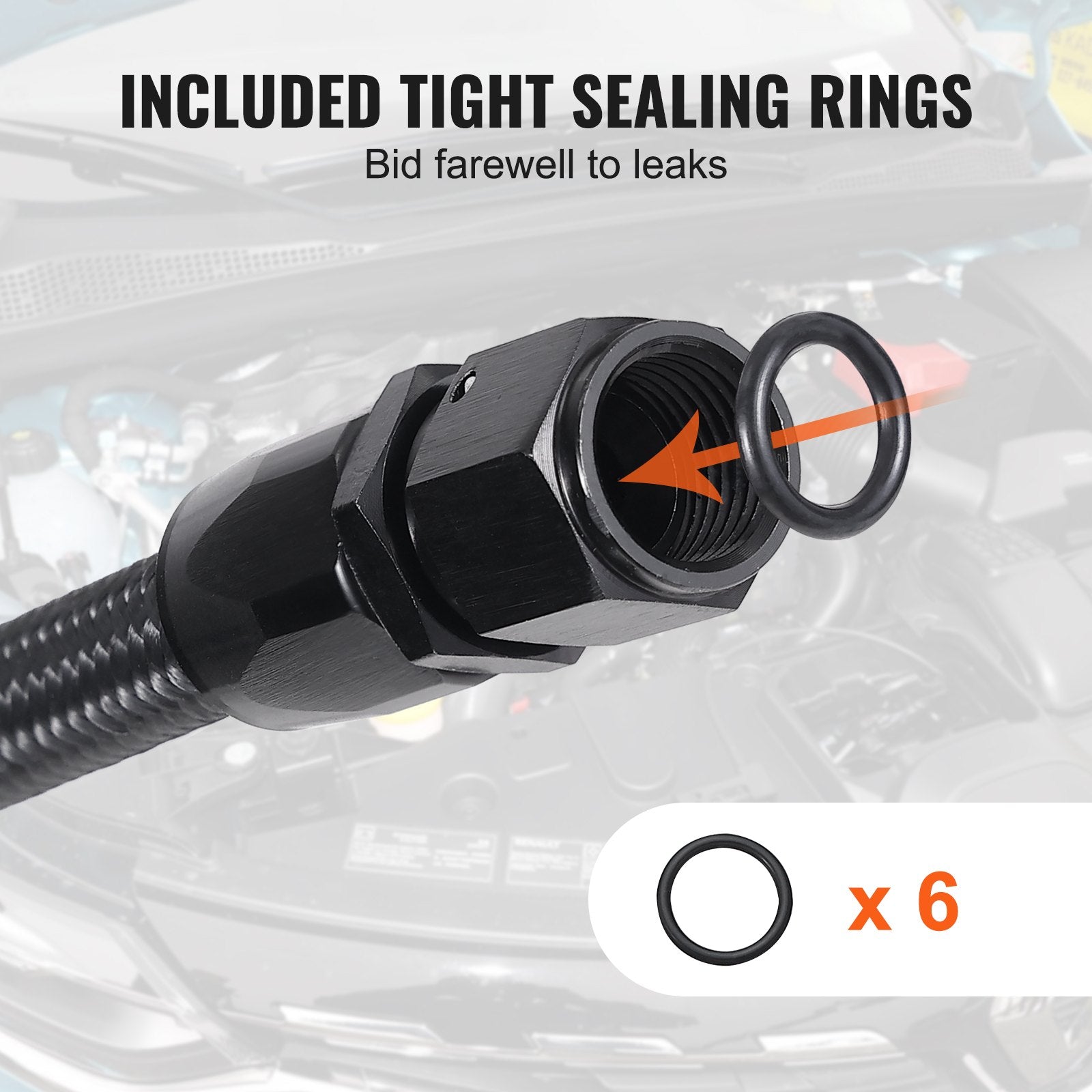 10AN Fuel Line Kit, 3.05 m Fuel Hose Kit, 1.4 cm Nylon Stainless Steel Braided Fuel Line Oil/Gas/Diesel Hose End Fitting Kit, with 7 PCS Swivel Fitting Adapter Kit, Black