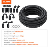 Fuel & Exhaust: VEVOR 6AN Fuel Line Kit, 6.1 m Fuel Hose Kit, 0.86 cm Nylon Stainless Steel Braided Fuel Line Oil/Gas/Diesel Hose End Fitting Kit, with 12 PCS Swivel Fitting Adapter Kit, Black