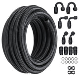 Fuel & Exhaust: VEVOR 6AN Fuel Line Kit, 6.1 m Fuel Hose Kit, 0.86 cm Nylon Stainless Steel Braided Fuel Line Oil/Gas/Diesel Hose End Fitting Kit, with 12 PCS Swivel Fitting Adapter Kit, Black