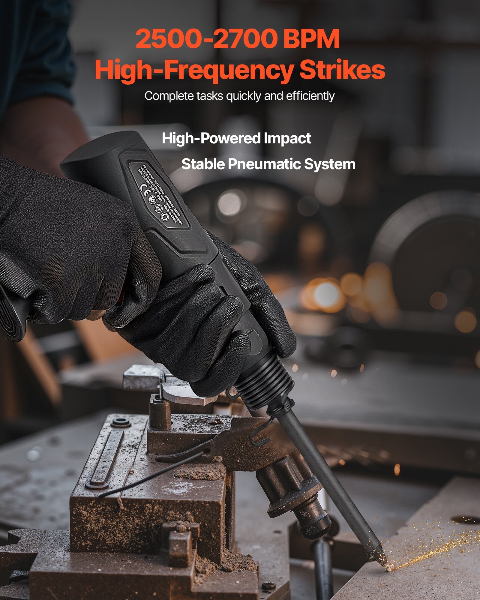 Power Drills & Accessories: VEVOR Air Hammer, 2500-2700BPM Pneumatic Hammer with 70mm Stroke & 4PCS 170mm Long Barrel Chisels, Pistol-Grip Compact Air Chisel Pneumatic Shovel Tool for Cutting Scraping Demolishing