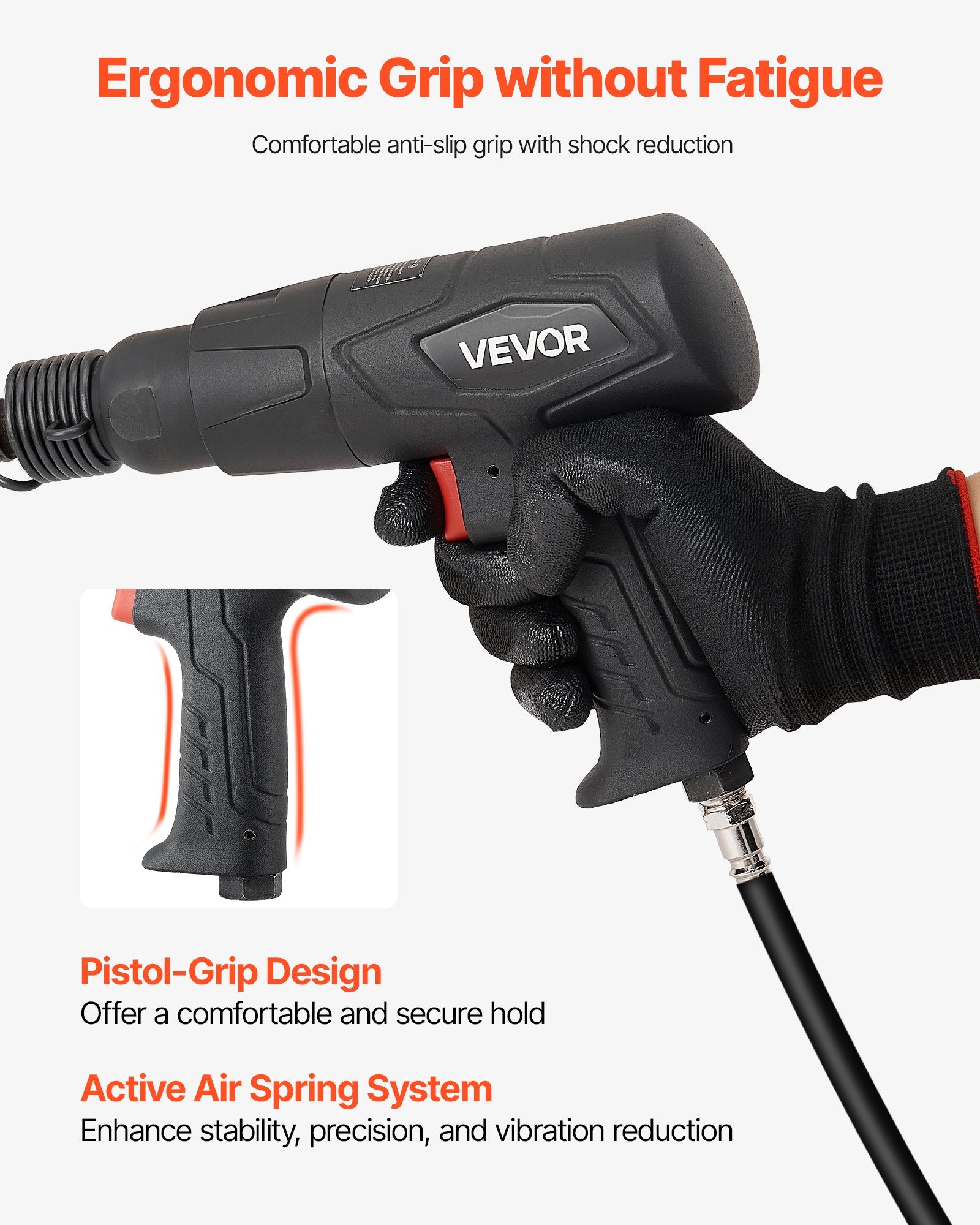 Power Drills & Accessories: VEVOR Air Hammer, 2500-2700BPM Pneumatic Hammer with 70mm Stroke & 4PCS 170mm Long Barrel Chisels, Pistol-Grip Compact Air Chisel Pneumatic Shovel Tool for Cutting Scraping Demolishing
