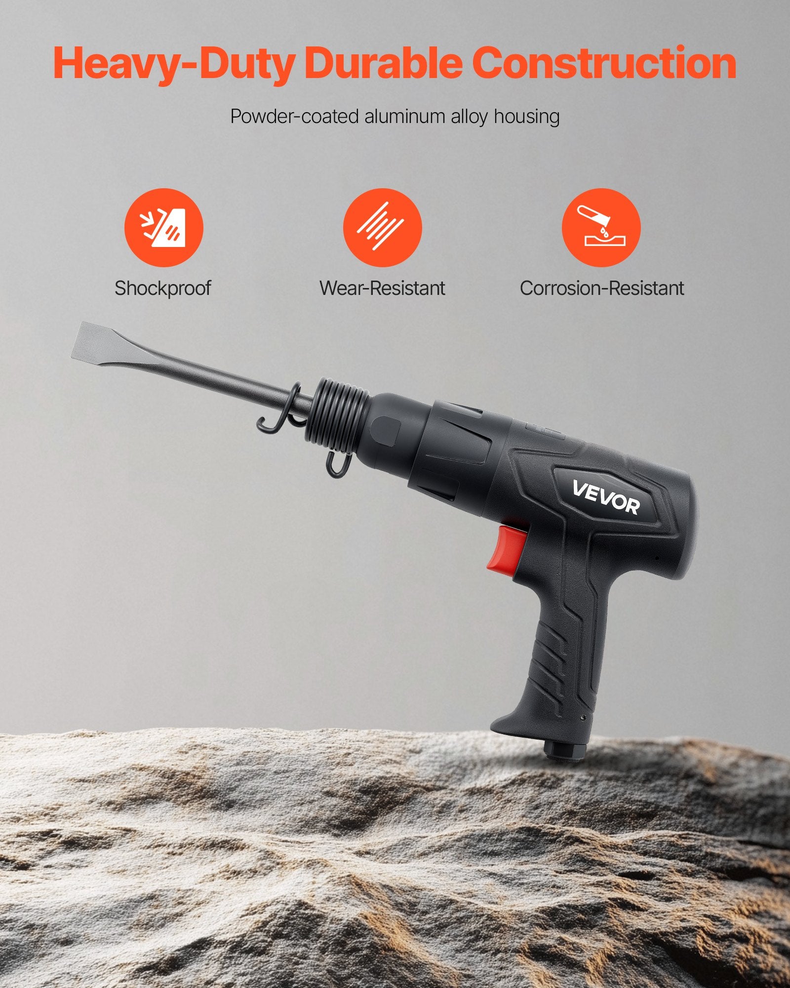Power Drills & Accessories: VEVOR Air Hammer, 2500-2700BPM Pneumatic Hammer with 70mm Stroke & 4PCS 170mm Long Barrel Chisels, Pistol-Grip Compact Air Chisel Pneumatic Shovel Tool for Cutting Scraping Demolishing