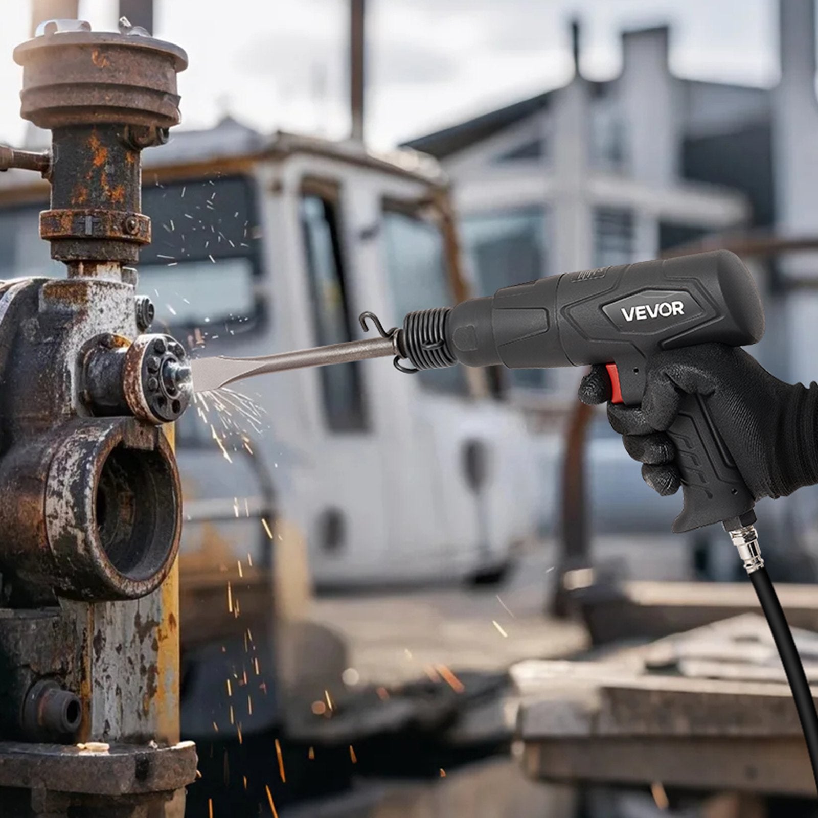 Power Drills & Accessories: VEVOR Air Hammer, 2500-2700BPM Pneumatic Hammer with 70mm Stroke & 4PCS 170mm Long Barrel Chisels, Pistol-Grip Compact Air Chisel Pneumatic Shovel Tool for Cutting Scraping Demolishing