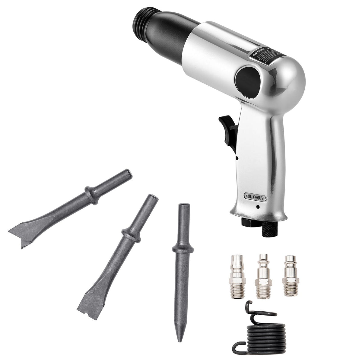 Air Hammer, 3500BPM Pneumatic Hammer with 70mm Stroke & 4PCS Chisels Round Shank, Pistol-Grip Compact Air Chisel Pneumatic Shovel Tool for Cutting Punching Scraping