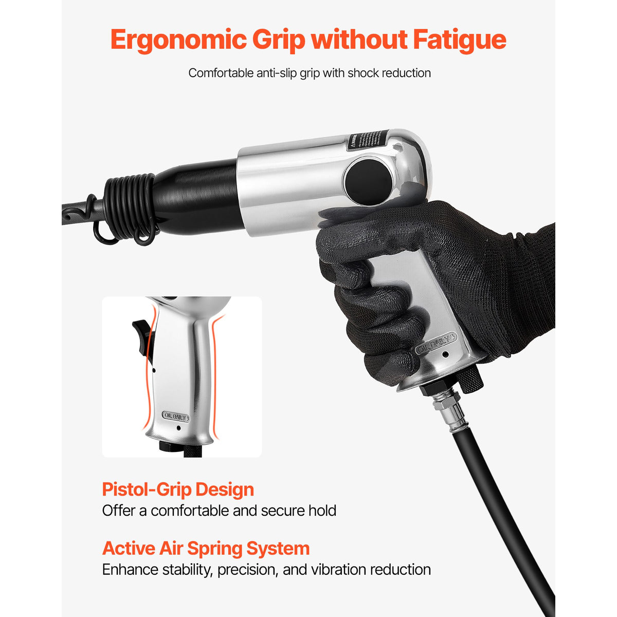 Air Hammer, 3500BPM Pneumatic Hammer with 70mm Stroke & 4PCS Chisels Round Shank, Pistol-Grip Compact Air Chisel Pneumatic Shovel Tool for Cutting Punching Scraping