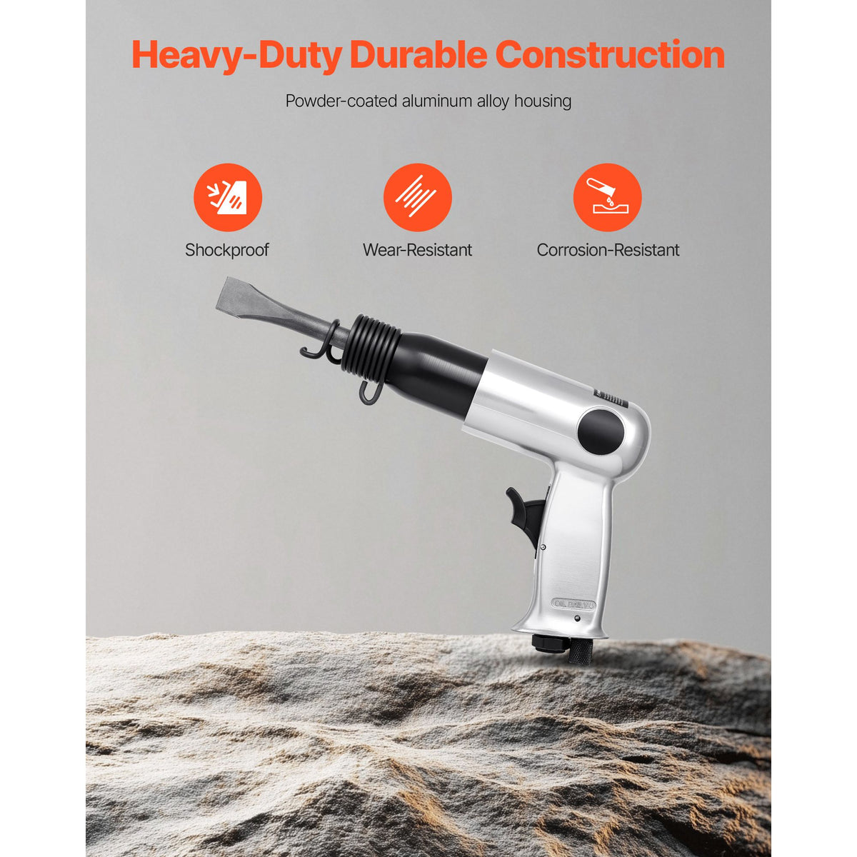 Air Hammer, 3500BPM Pneumatic Hammer with 70mm Stroke & 4PCS Chisels Round Shank, Pistol-Grip Compact Air Chisel Pneumatic Shovel Tool for Cutting Punching Scraping