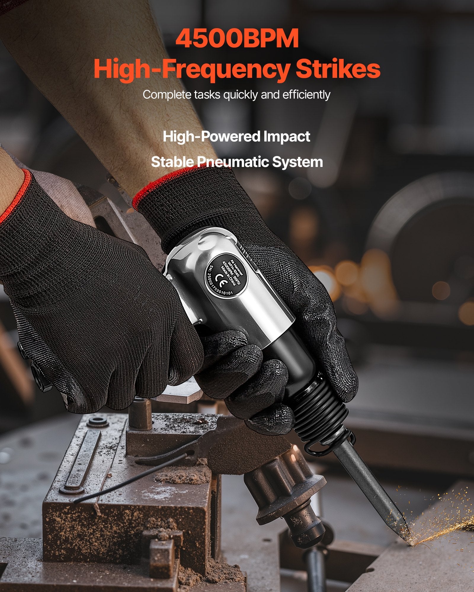 Power Drills & Accessories: VEVOR Air Hammer, 4500BPM Pneumatic Hammer with 40mm Stroke & 4PCS Chisels Round Shank, Lightweight & Compact Air Chisel Pneumatic Shovel Tool for Cutting Punching Scraping