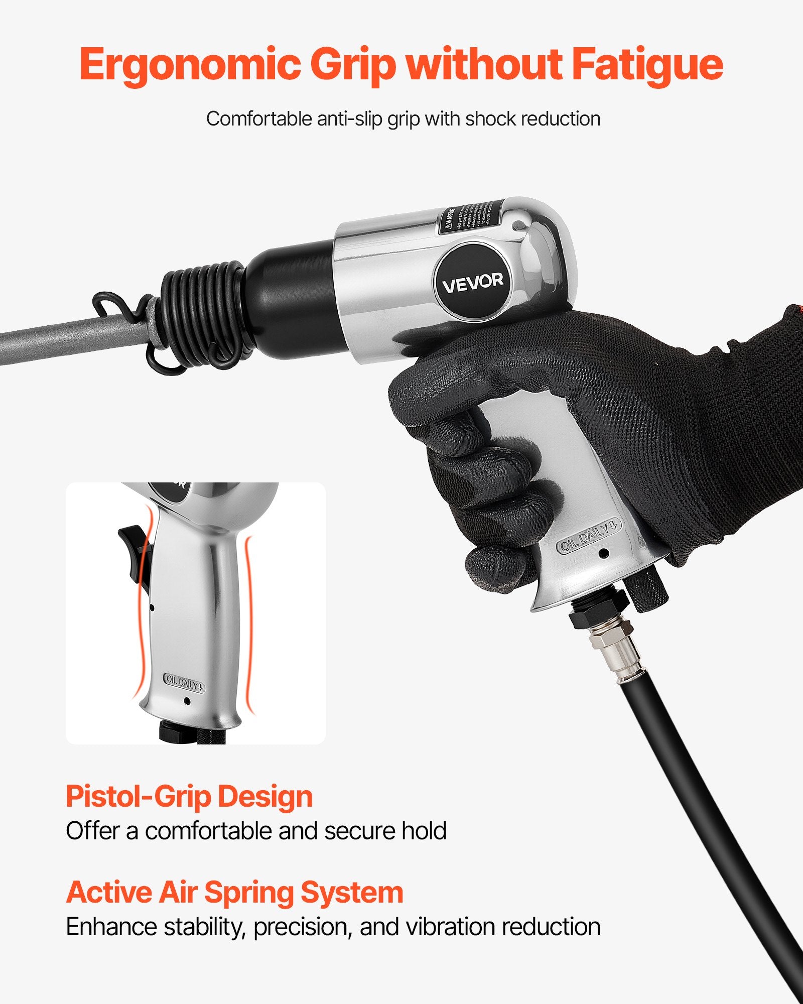 Power Drills & Accessories: VEVOR Air Hammer, 4500BPM Pneumatic Hammer with 40mm Stroke & 4PCS Chisels Round Shank, Lightweight & Compact Air Chisel Pneumatic Shovel Tool for Cutting Punching Scraping