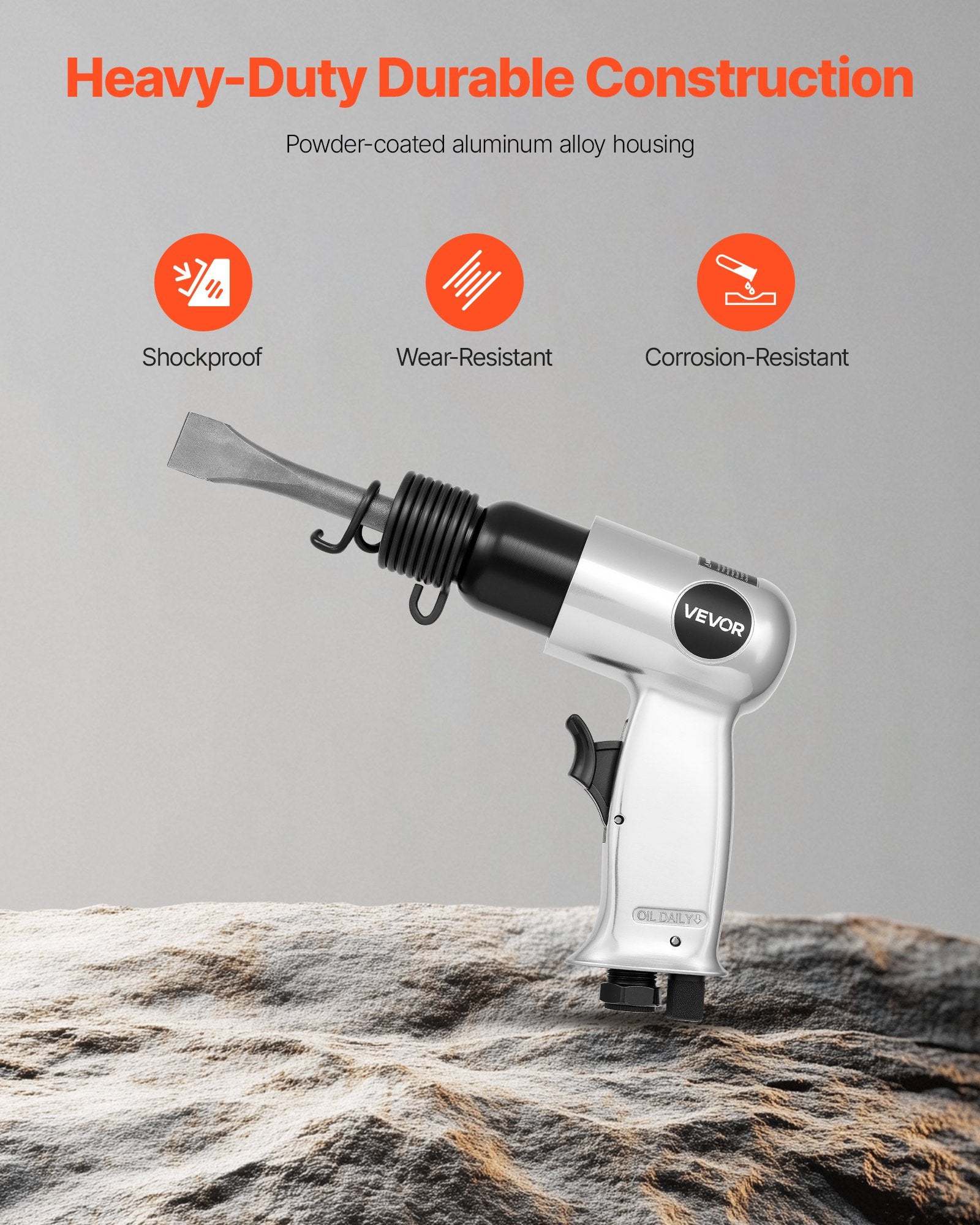 Power Drills & Accessories: VEVOR Air Hammer, 4500BPM Pneumatic Hammer with 40mm Stroke & 4PCS Chisels Round Shank, Lightweight & Compact Air Chisel Pneumatic Shovel Tool for Cutting Punching Scraping
