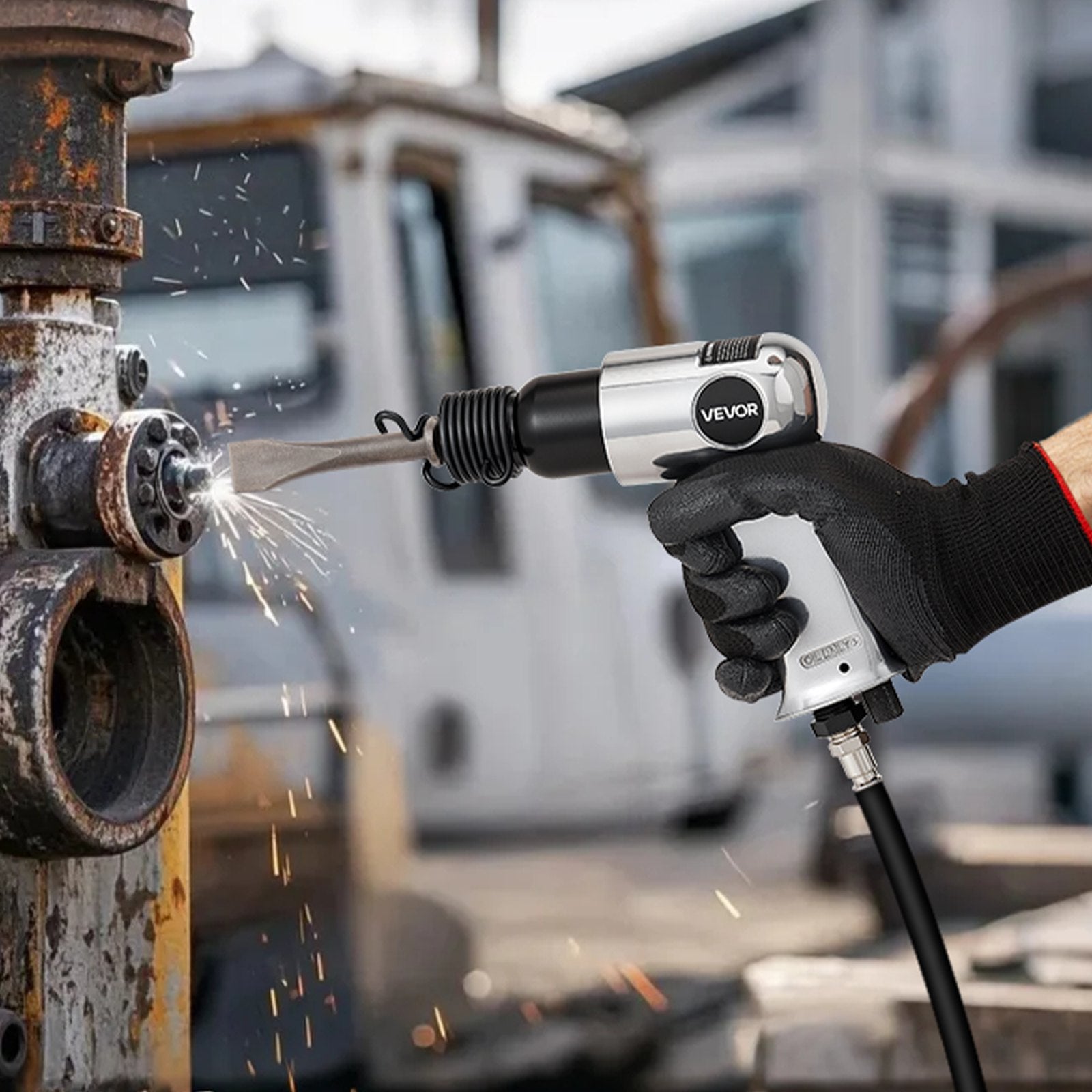 Power Drills & Accessories: VEVOR Air Hammer, 4500BPM Pneumatic Hammer with 40mm Stroke & 4PCS Chisels Round Shank, Lightweight & Compact Air Chisel Pneumatic Shovel Tool for Cutting Punching Scraping