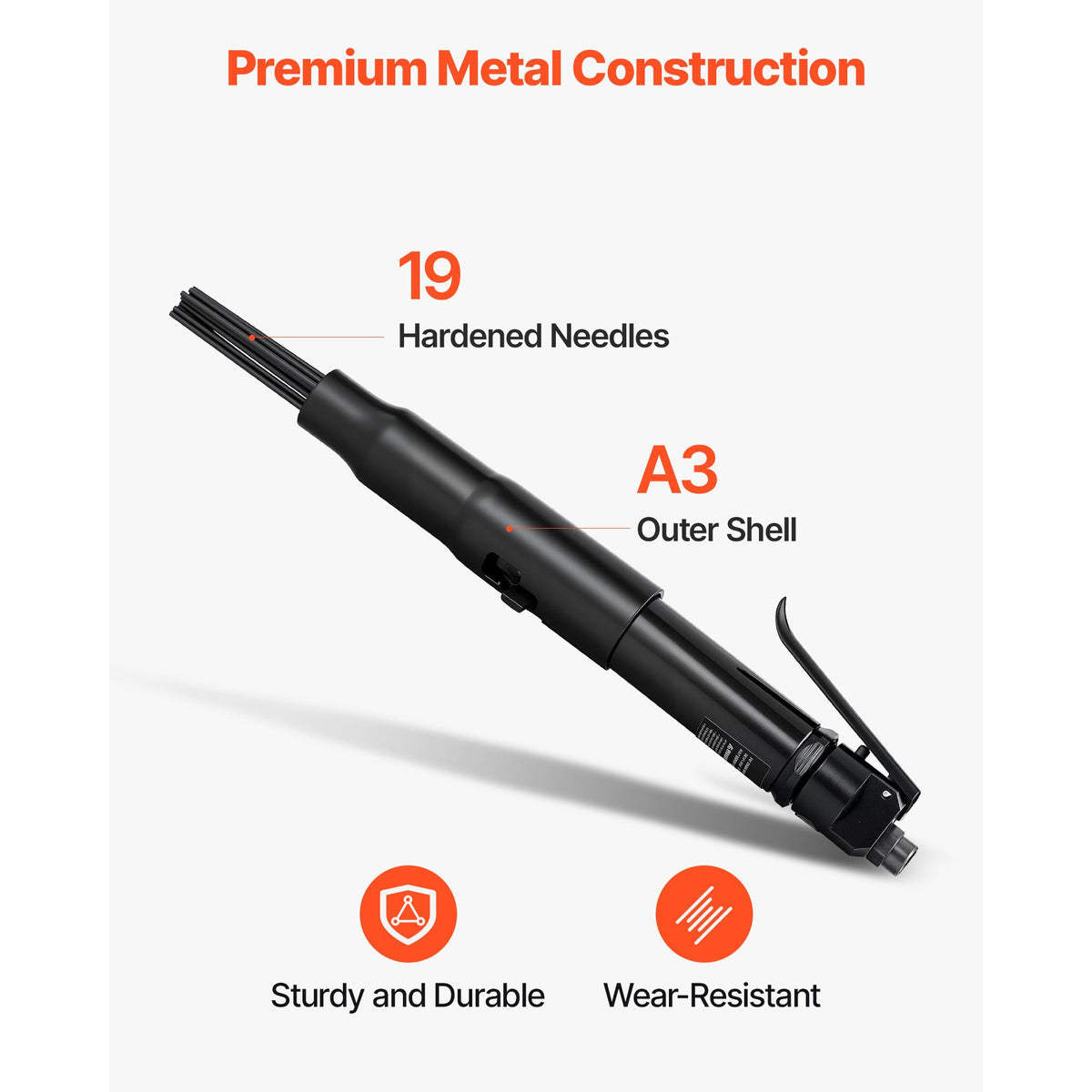 Air Needle Scaler, 3400BPM Pneumatic Scaler for Rust Paint Removal - with 3-Speed Adjustment, 19 Hardened Needles & 3 Air Nozzle Connectors - Lightweight, Compact & Ergonomic Grip