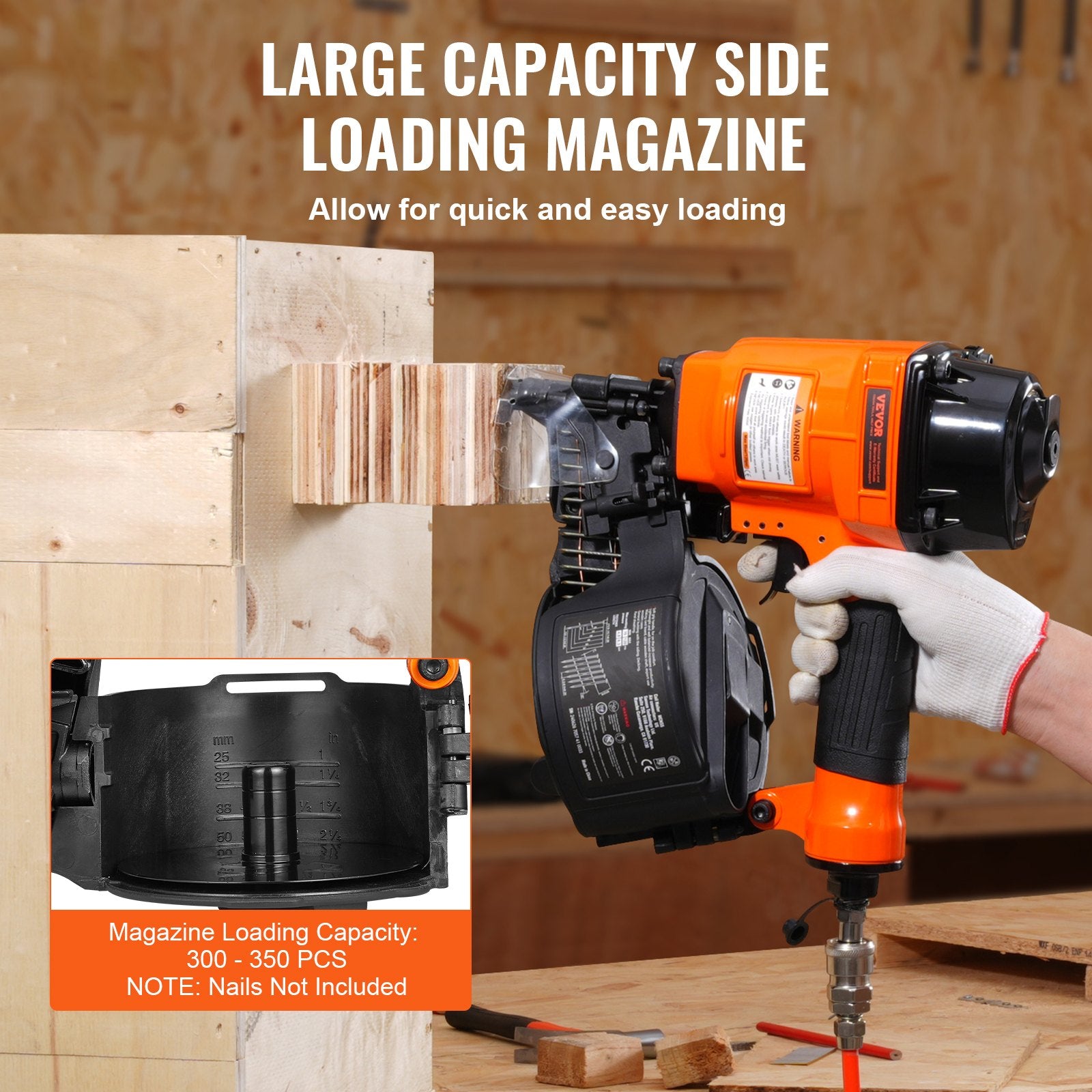 Nailers & Staplers: VEVOR MCN55 Coil Siding Nailer 27mm to 57mm 15 Degree Pneumatic Nail Gun
