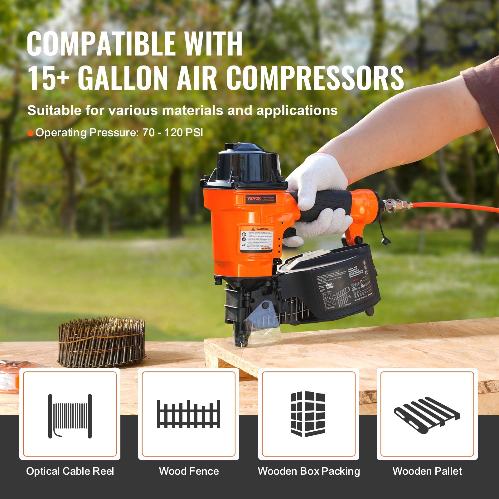 Nailers & Staplers: VEVOR MCN55 Coil Siding Nailer 27mm to 57mm 15 Degree Pneumatic Nail Gun
