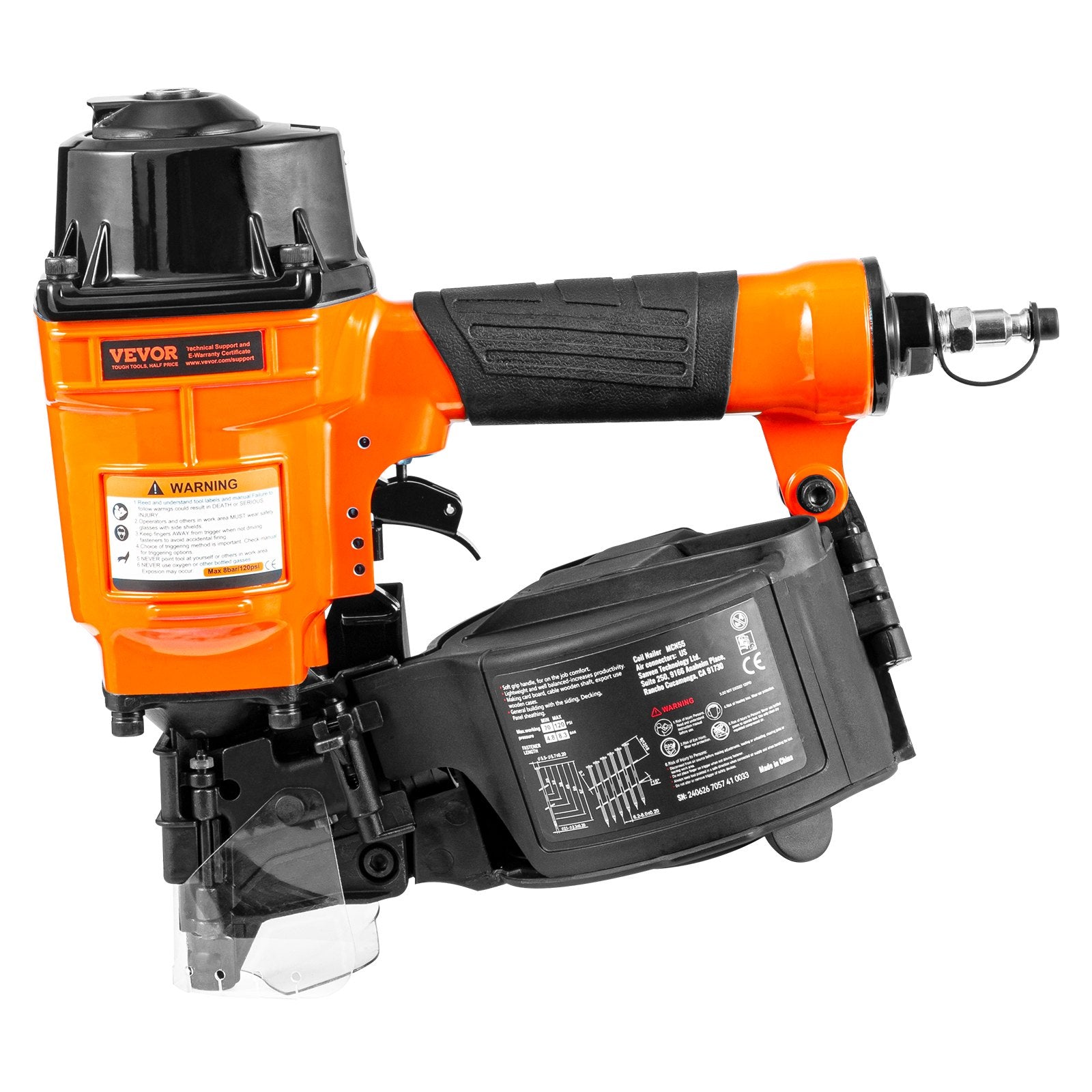 Nailers & Staplers: VEVOR MCN55 Coil Siding Nailer 27mm to 57mm 15 Degree Pneumatic Nail Gun