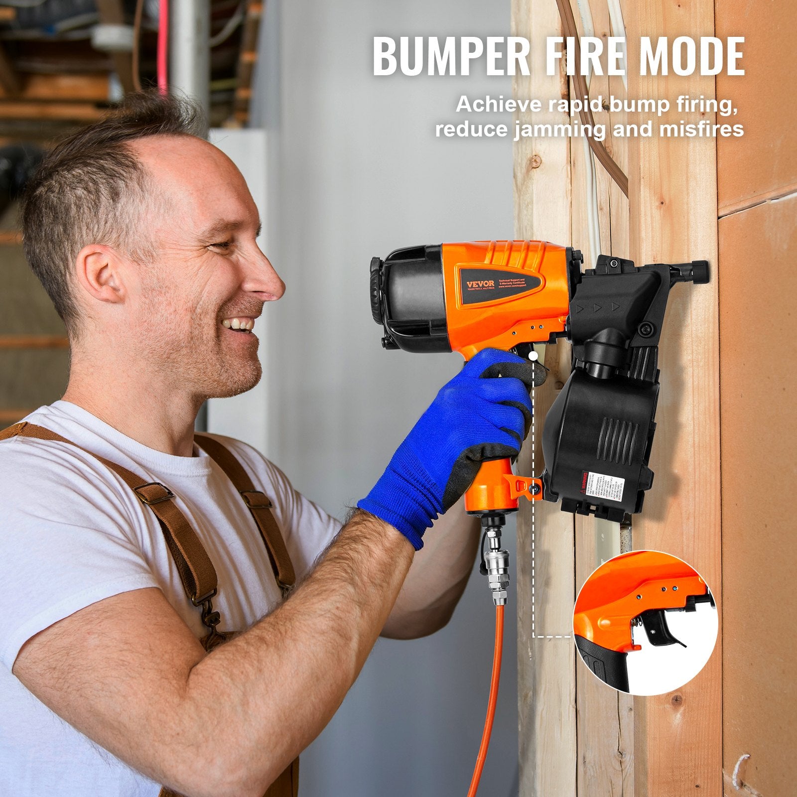 Nailers & Staplers: VEVOR CN65 Coil Siding Nailer 32mm to 63mm 15 Degree Pneumatic Nail Gun
