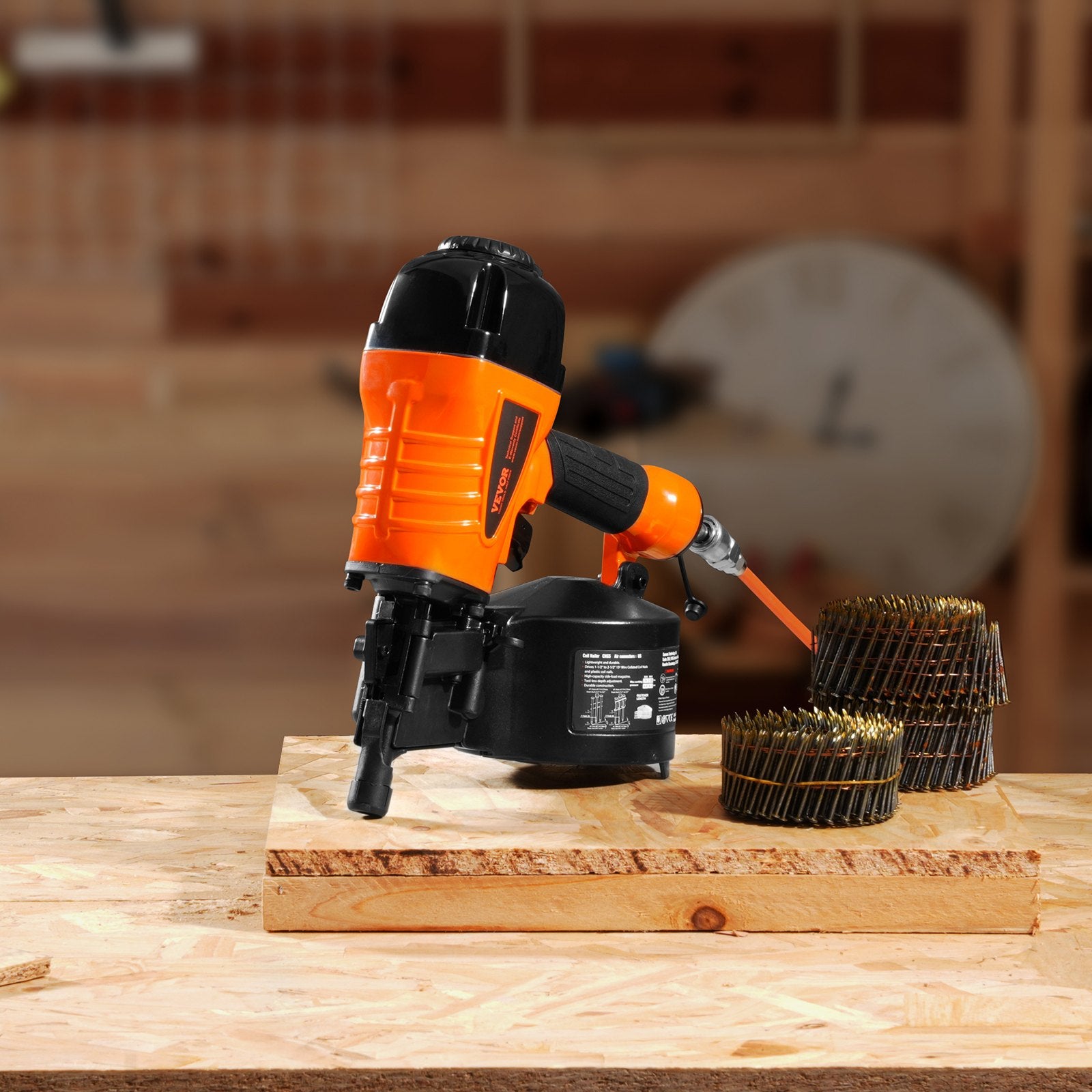 Nailers & Staplers: VEVOR CN65 Coil Siding Nailer 32mm to 63mm 15 Degree Pneumatic Nail Gun
