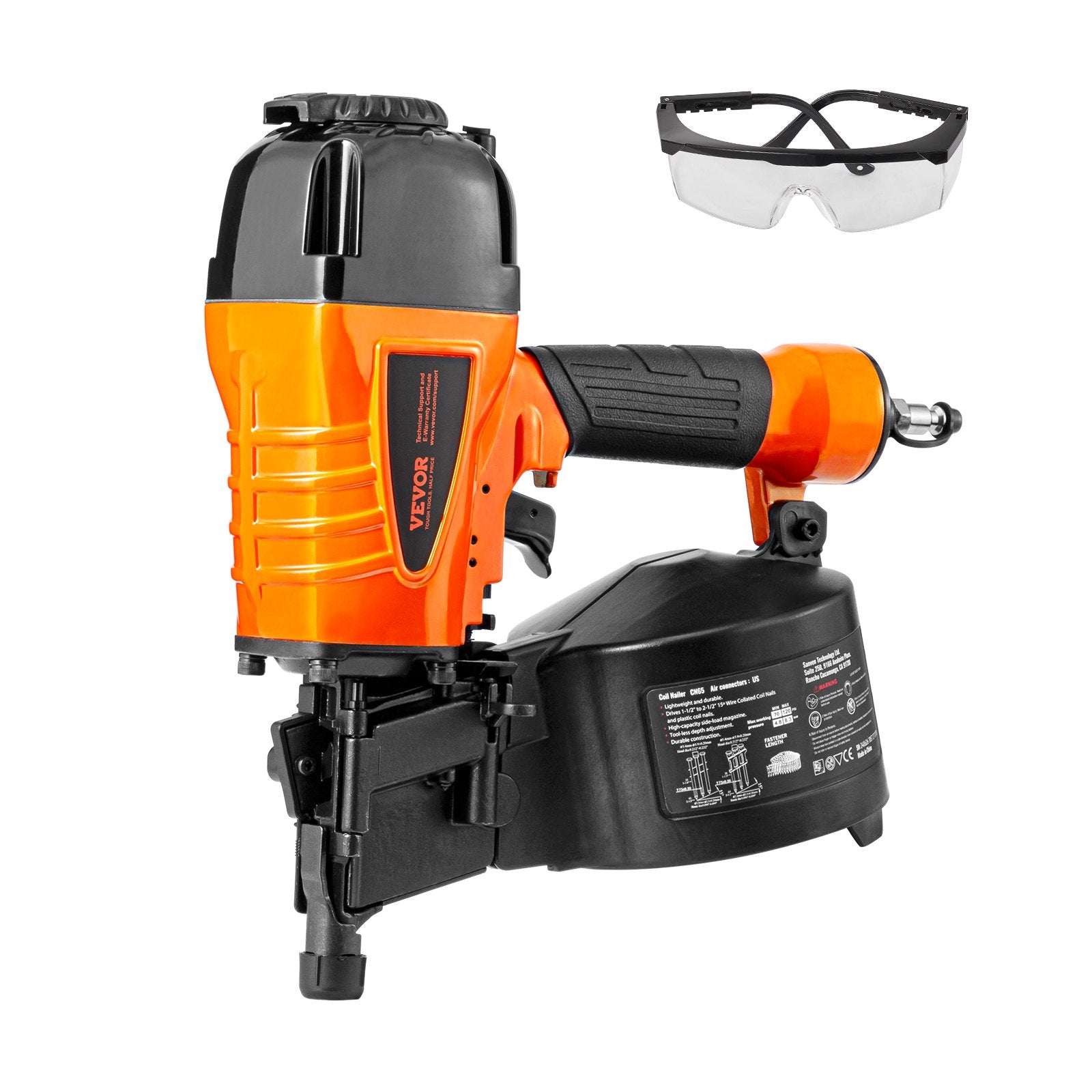 Nailers & Staplers: VEVOR CN65 Coil Siding Nailer 32mm to 63mm 15 Degree Pneumatic Nail Gun