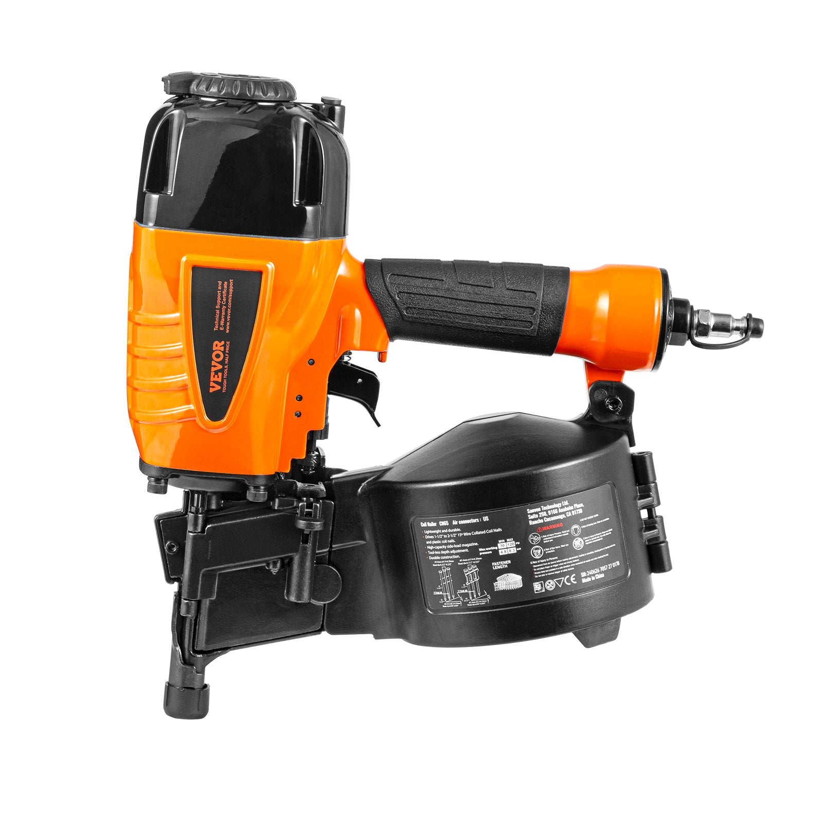 Nailers & Staplers: VEVOR CN65 Coil Siding Nailer 32mm to 63mm 15 Degree Pneumatic Nail Gun