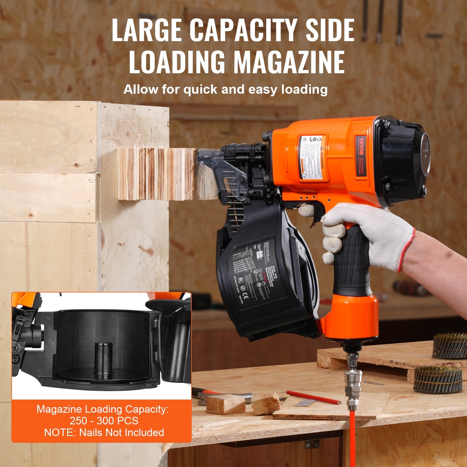 Nailers & Staplers: VEVOR MCN70 Coil Siding Nailer 45mm to 70mm 15 Degree Pneumatic Nail Gun
