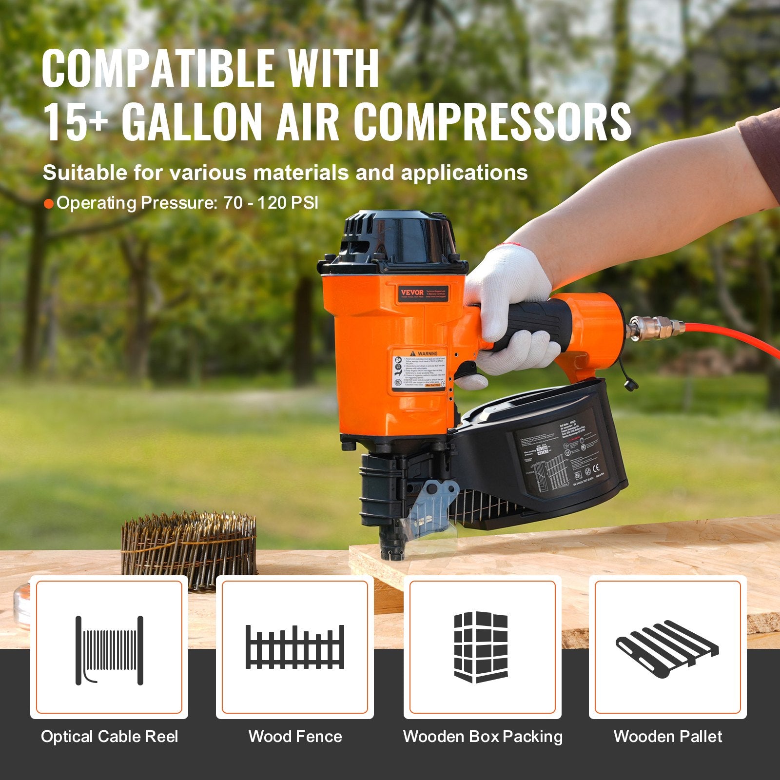 Nailers & Staplers: VEVOR MCN70 Coil Siding Nailer 45mm to 70mm 15 Degree Pneumatic Nail Gun