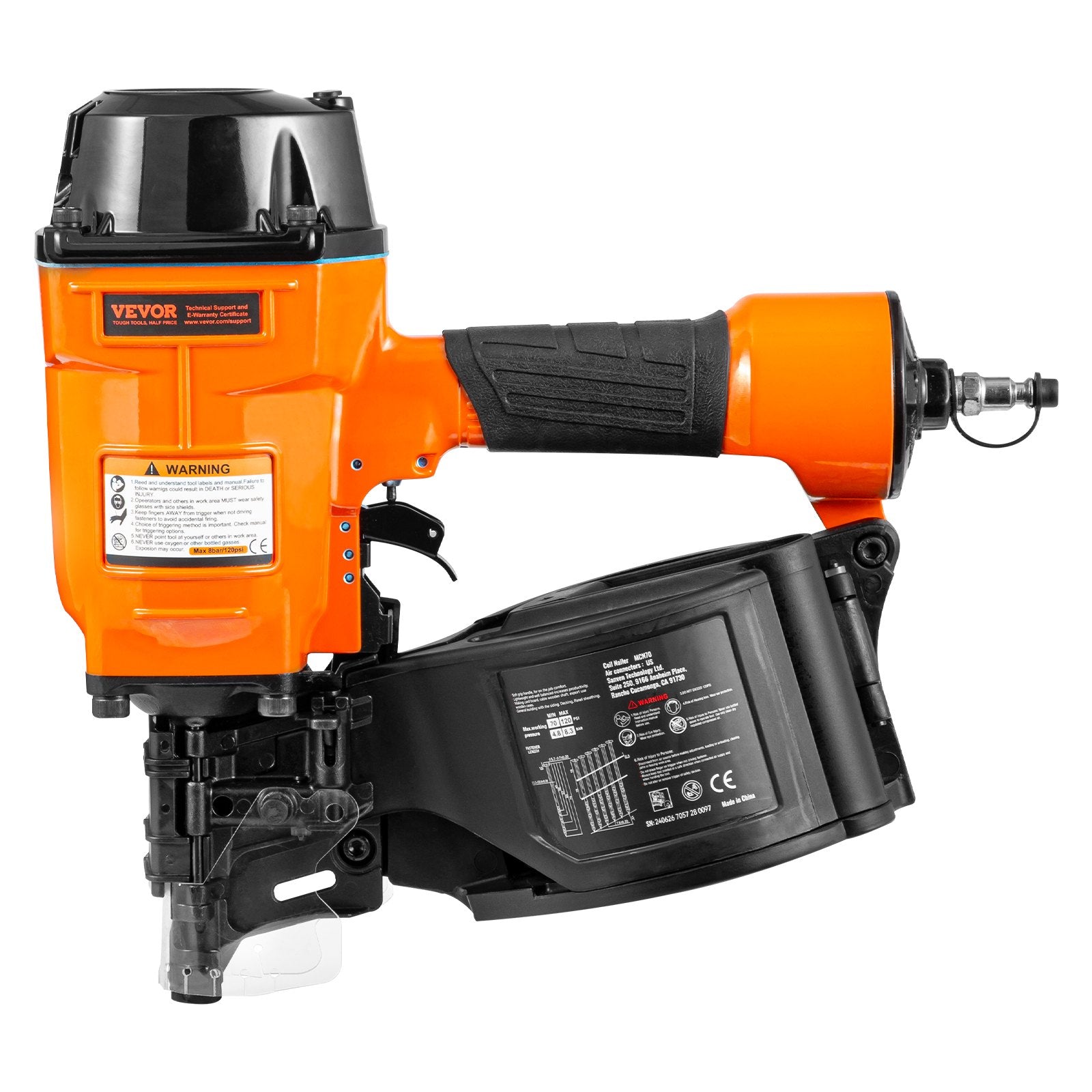 Nailers & Staplers: VEVOR MCN70 Coil Siding Nailer 45mm to 70mm 15 Degree Pneumatic Nail Gun