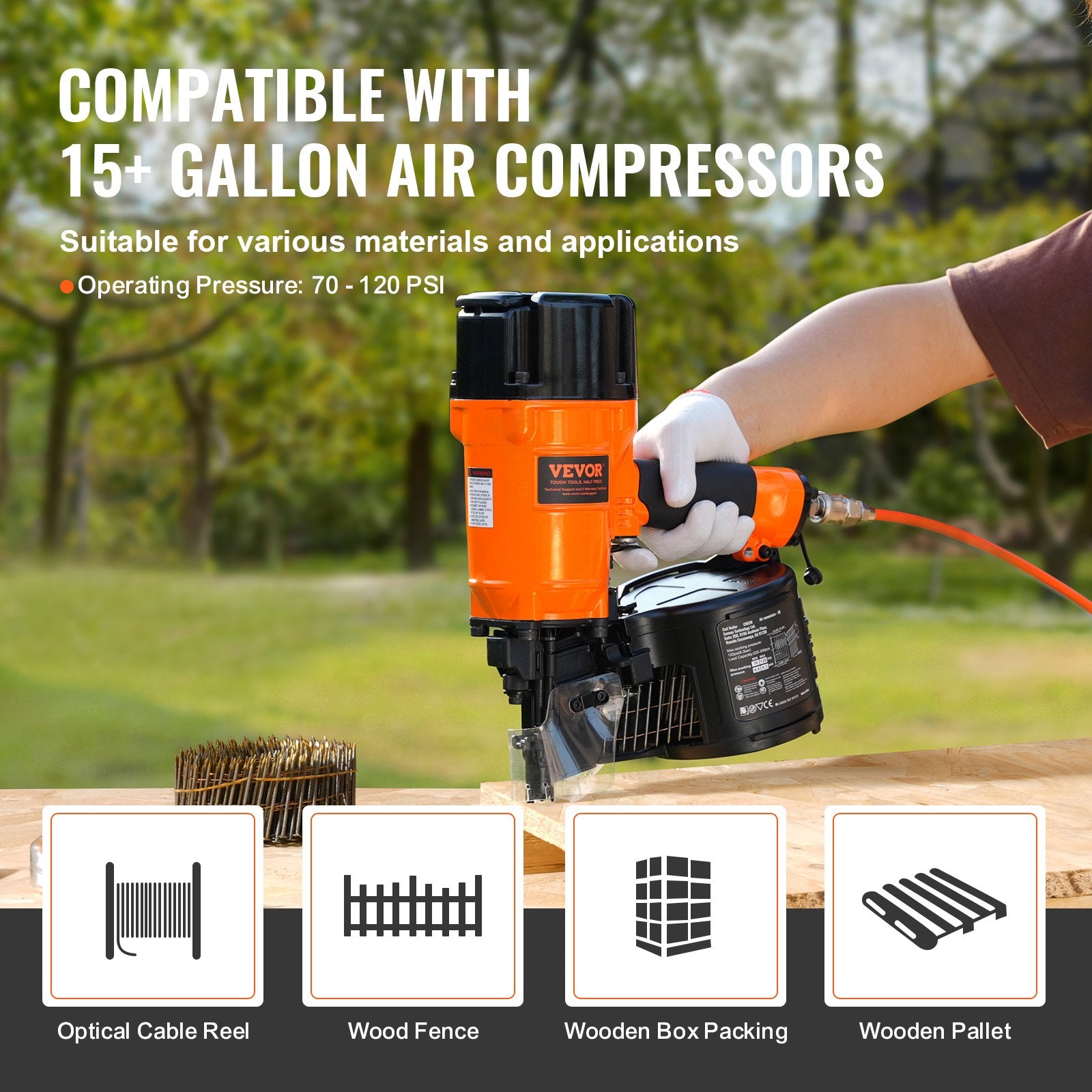 Nailers & Staplers: VEVOR CN83N Coil Siding Nailer 50mm to 83mm 15 Degree Pneumatic Nail Gun