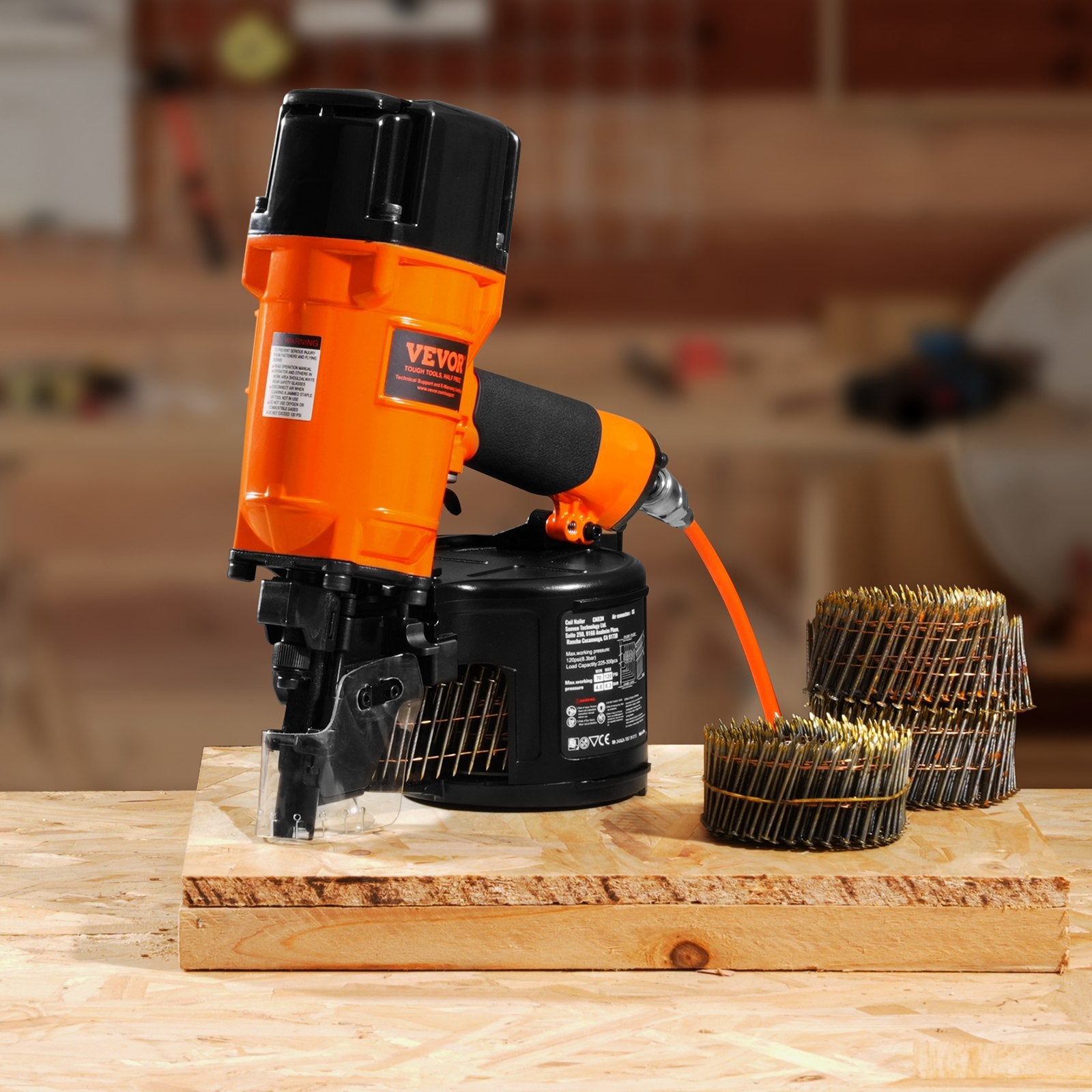 Nailers & Staplers: VEVOR CN83N Coil Siding Nailer 50mm to 83mm 15 Degree Pneumatic Nail Gun