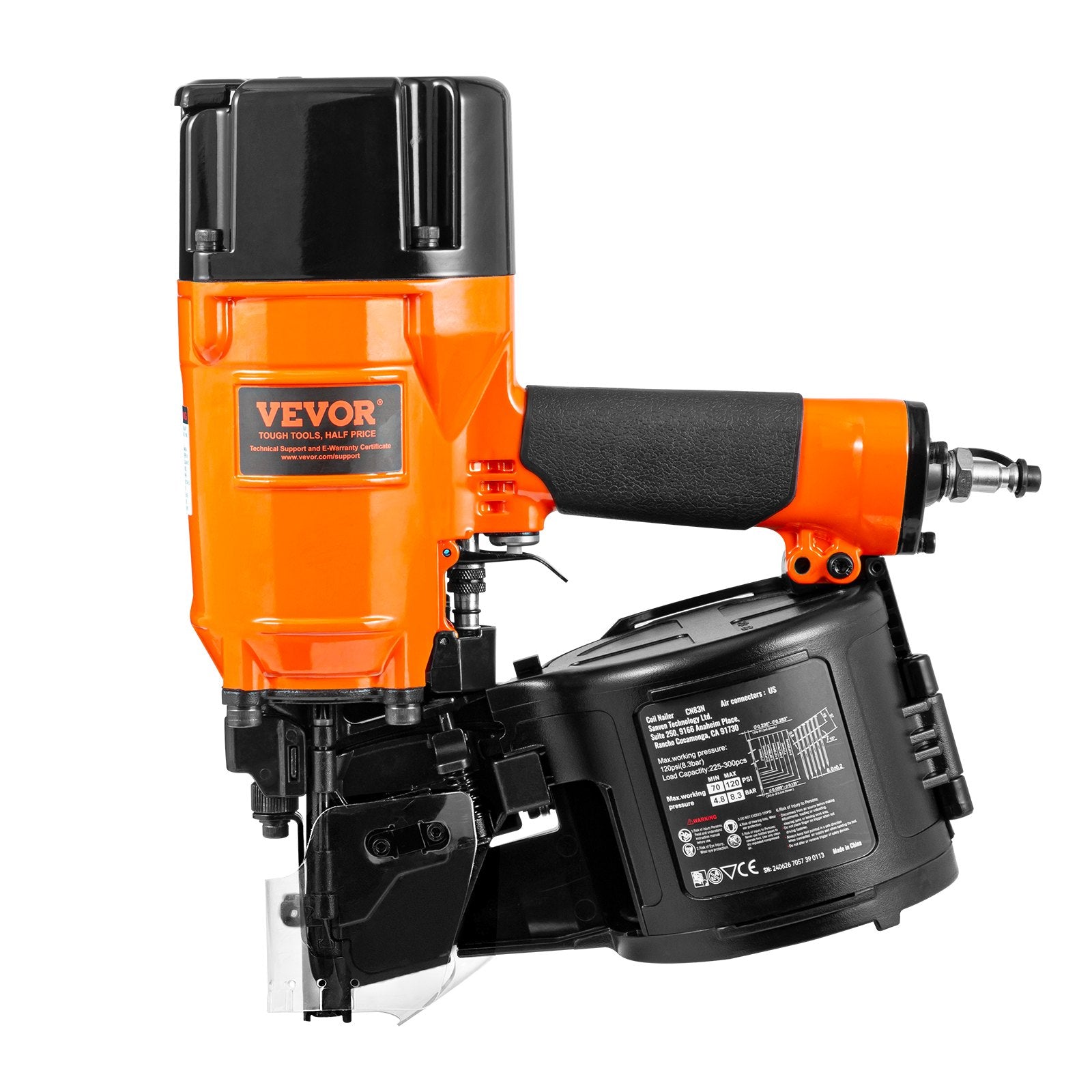 Nailers & Staplers: VEVOR CN83N Coil Siding Nailer 50mm to 83mm 15 Degree Pneumatic Nail Gun