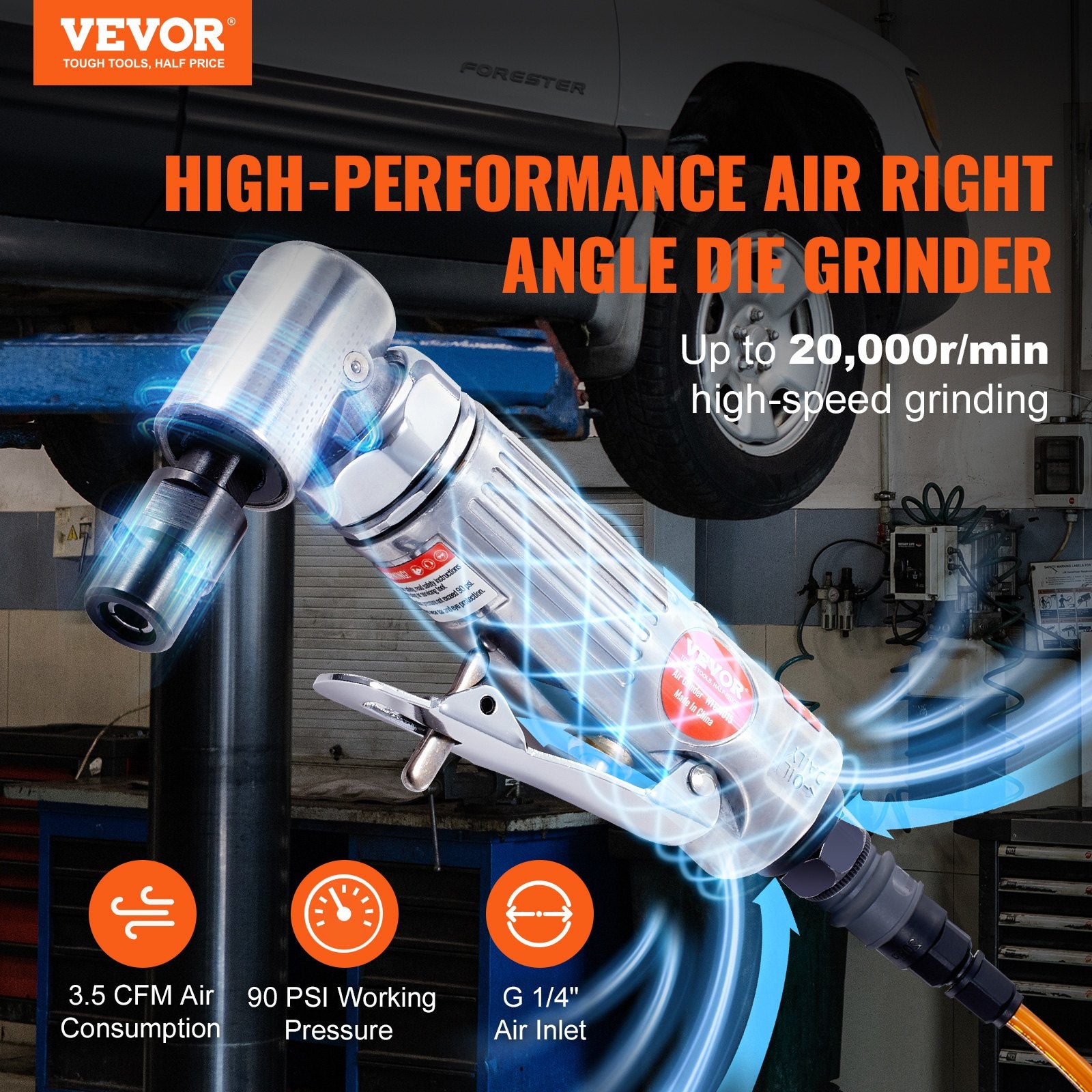 Desktops & Accessories: VEVOR Air Angle Die Grinder, 1/4" Right Angle Die Grinder (20000RPM), Heavy Duty 90-Degree Angled Air Powered, 24PCS Discs for Grinding, Polishing, Deburring, Rust Removal