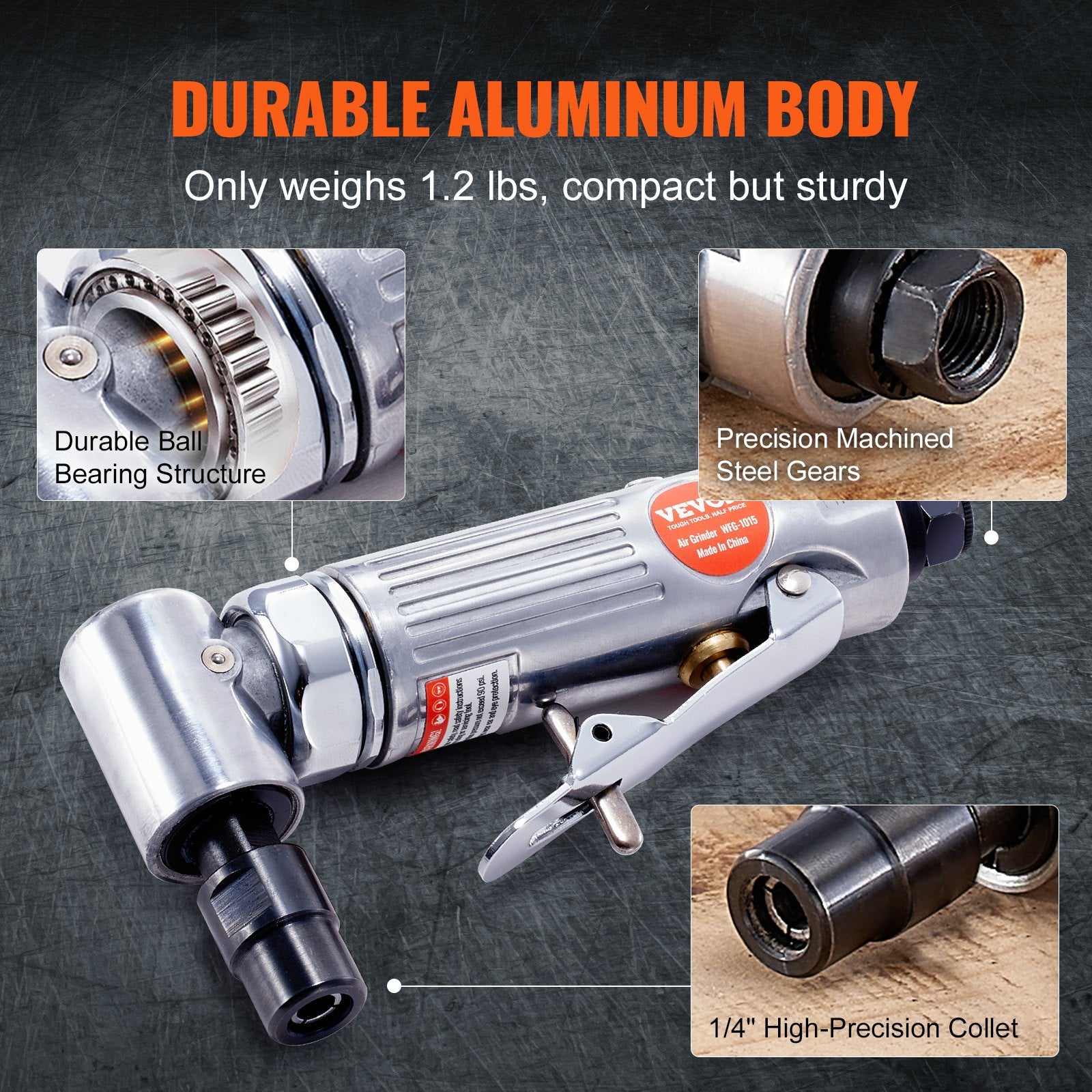 Desktops & Accessories: VEVOR Air Angle Die Grinder, 1/4" Right Angle Die Grinder (20000RPM), Heavy Duty 90-Degree Angled Air Powered, 24PCS Discs for Grinding, Polishing, Deburring, Rust Removal
