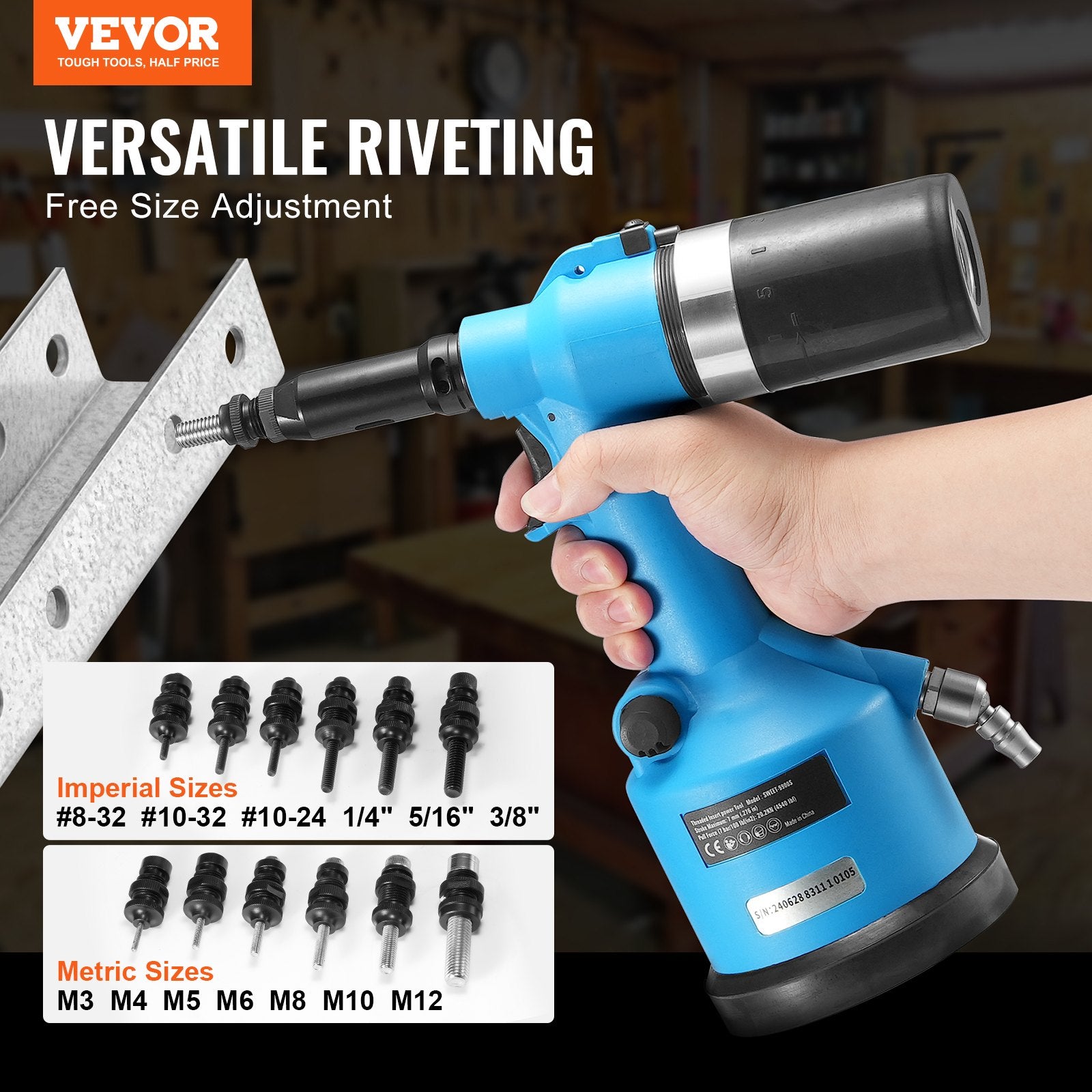 Heat Guns: VEVOR Pneumatic Air Riveter Heavy Duty Rivet Gun Tool Kit 13 Size Nose Pieces
